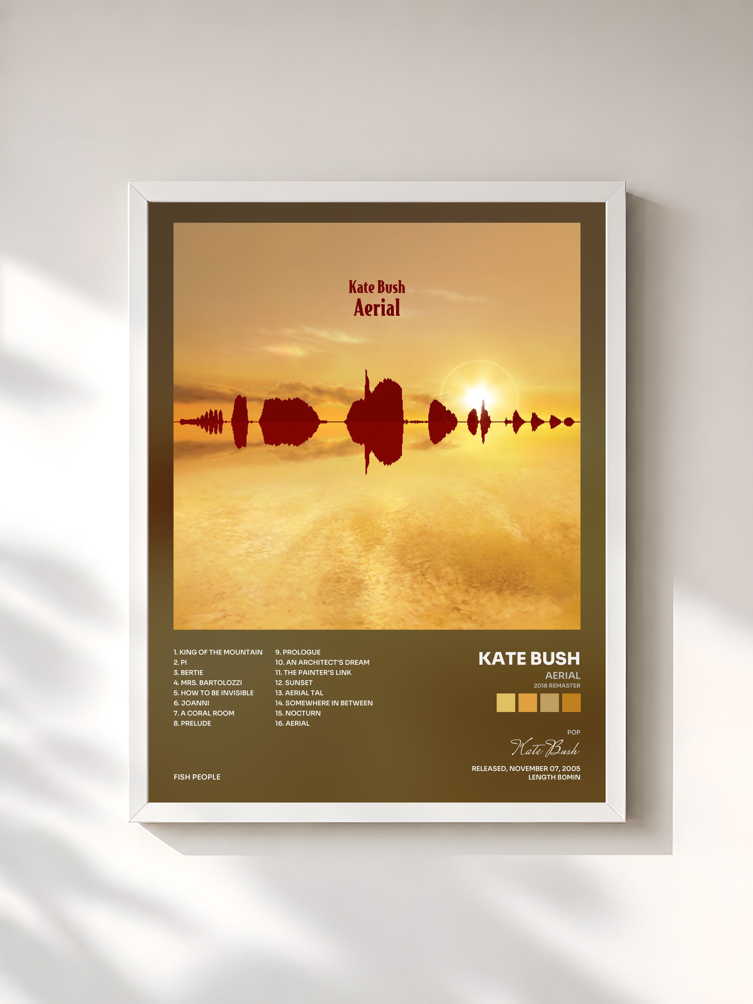 #blanc Tableau de l'album Aerial (2018 Remaster) de Kate Bush, cadre blanc, imprimé et encadré en France