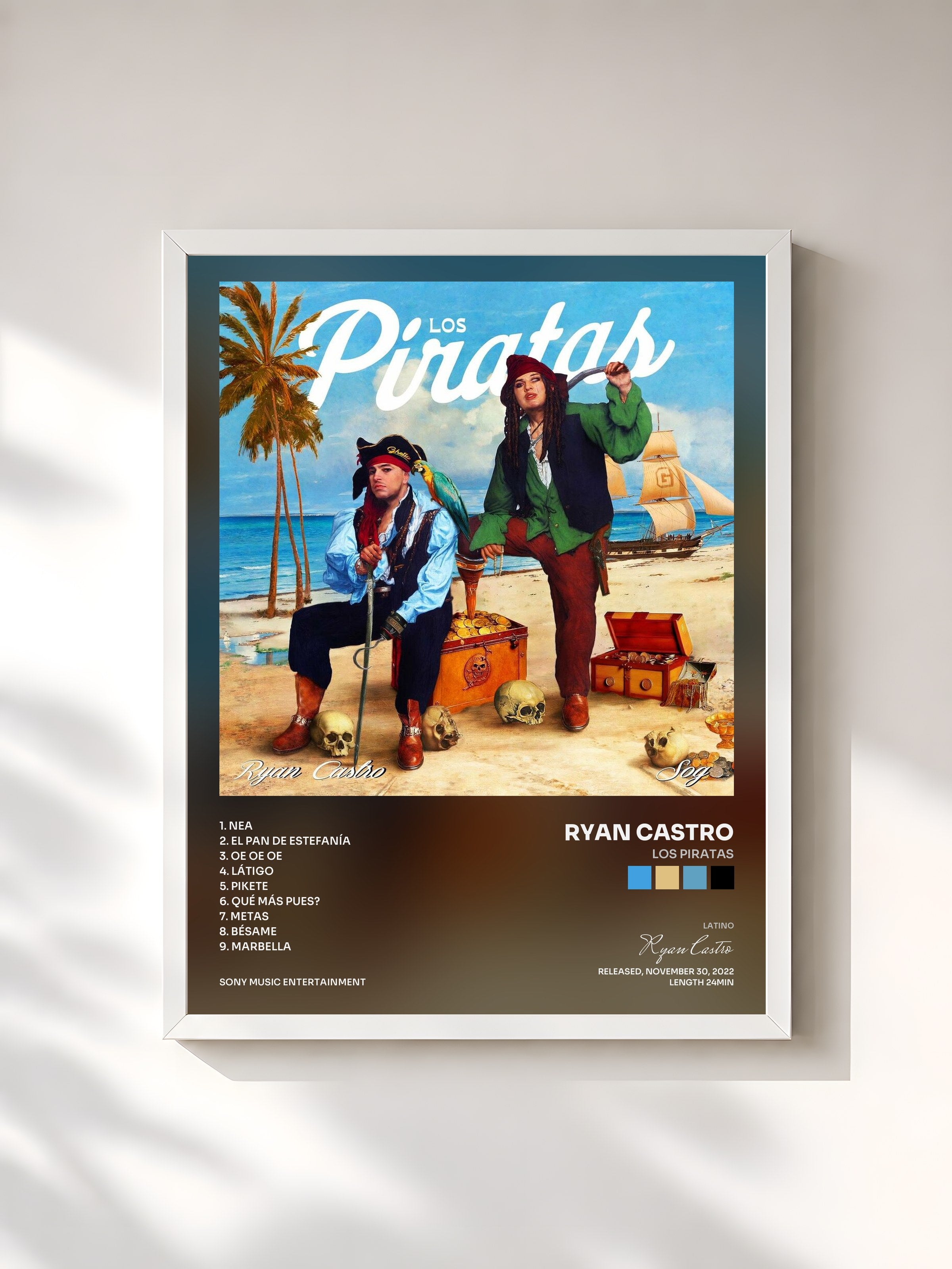 #blanc Tableau de l'album Los Piratas de Ryan Castro, cadre blanc, imprimé et encadré en France
