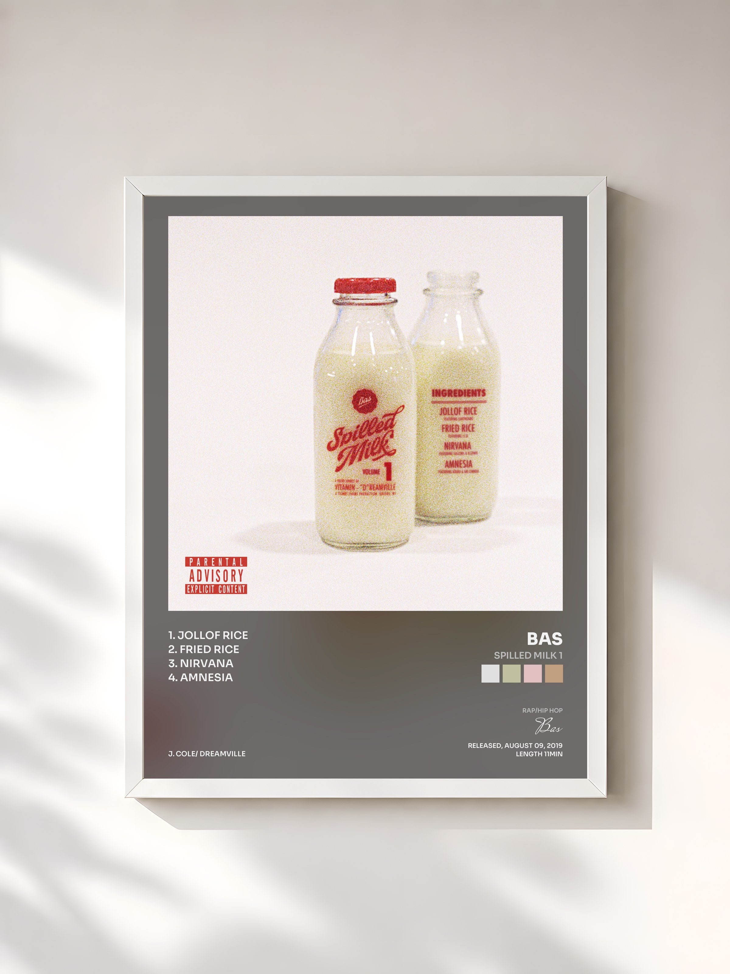 #blanc Tableau de l'album Spilled Milk 1 de Bas, cadre blanc, imprimé et encadré en France