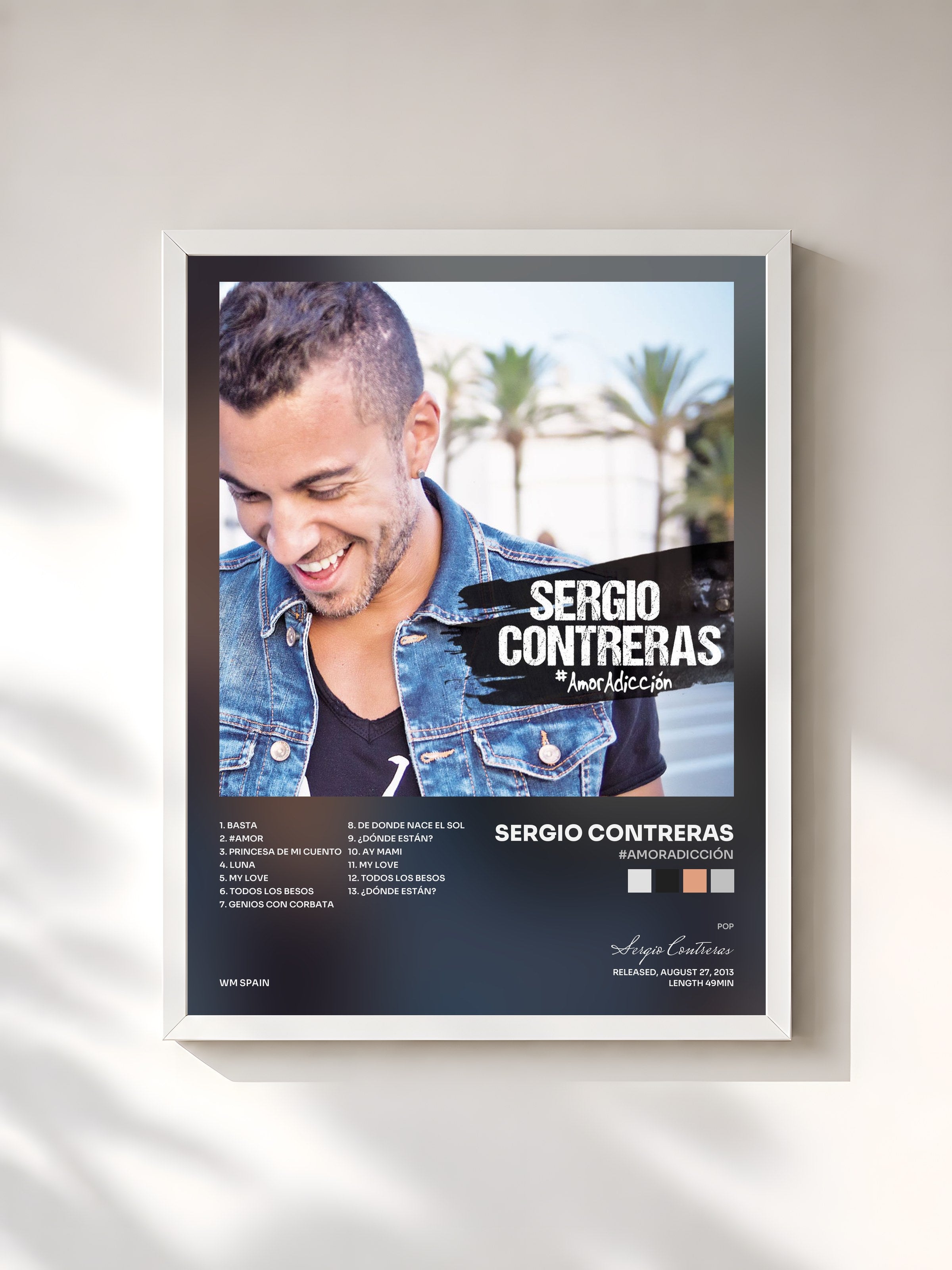 #blanc Tableau de l'album #AmorAdicción de Sergio Contreras, cadre blanc, imprimé et encadré en France