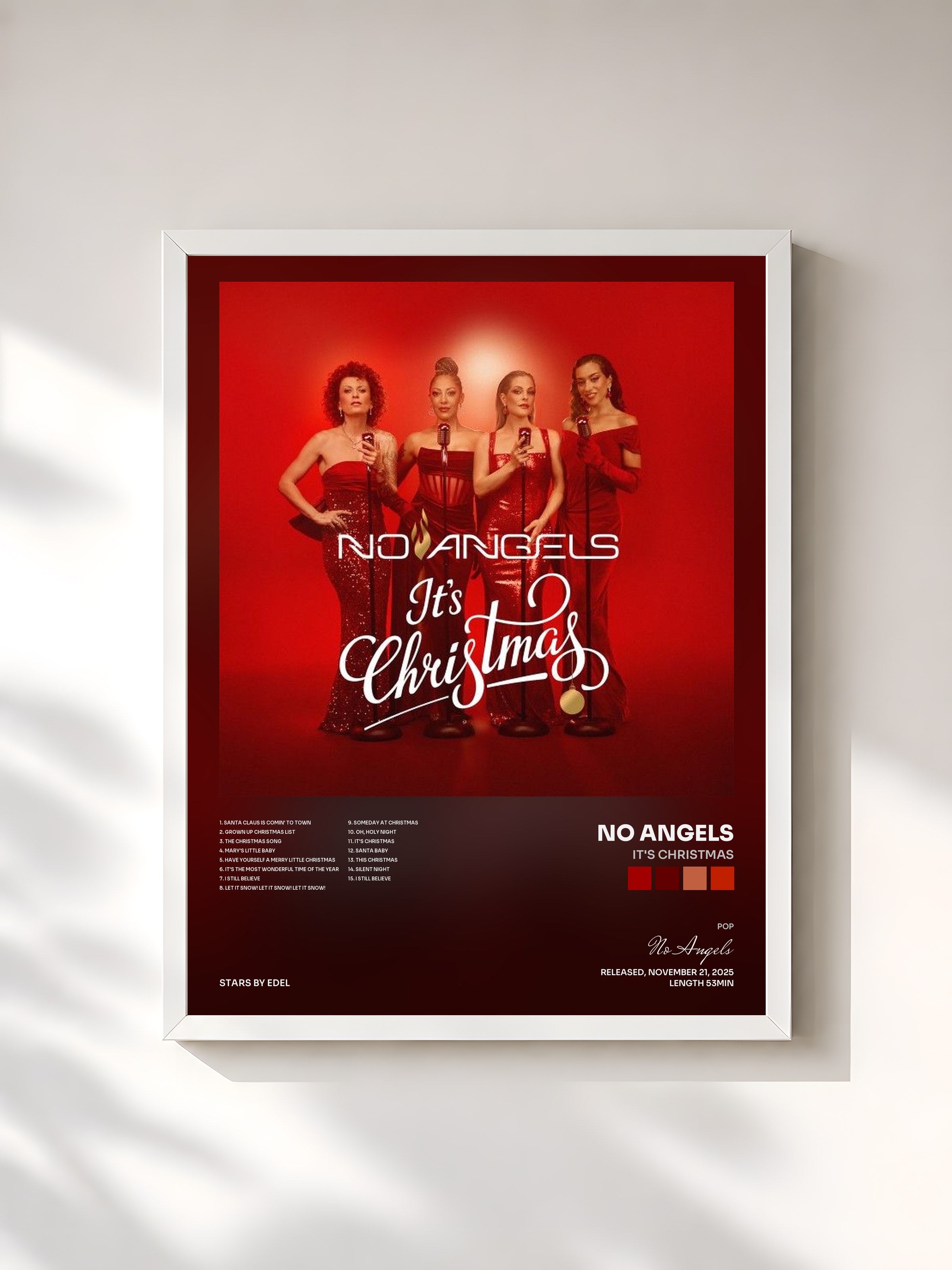 #blanc Tableau de l'album It's Christmas de No Angels, cadre blanc, imprimé et encadré en France