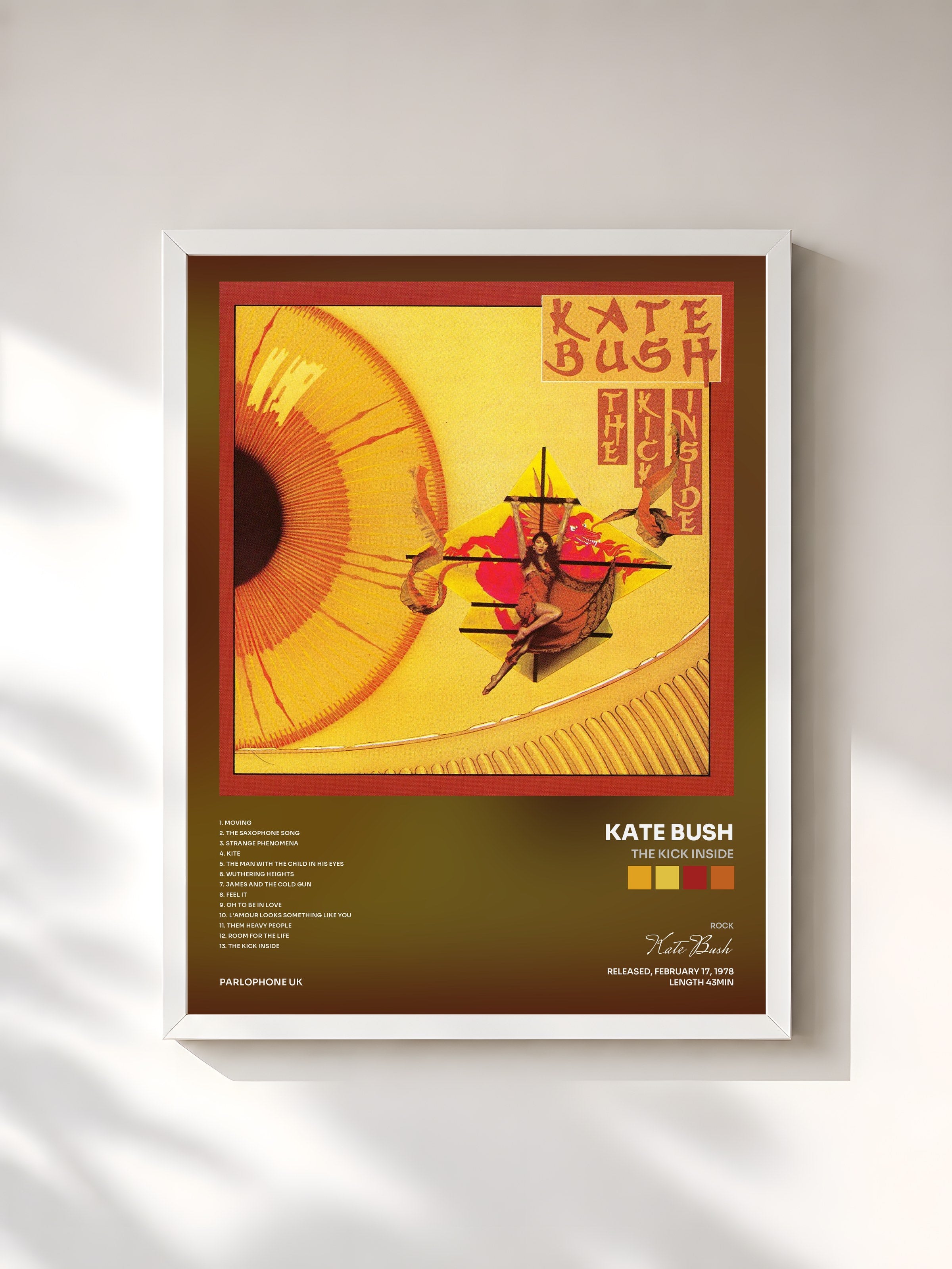 #blanc Tableau de l'album The Kick Inside de Kate Bush, cadre blanc, imprimé et encadré en France