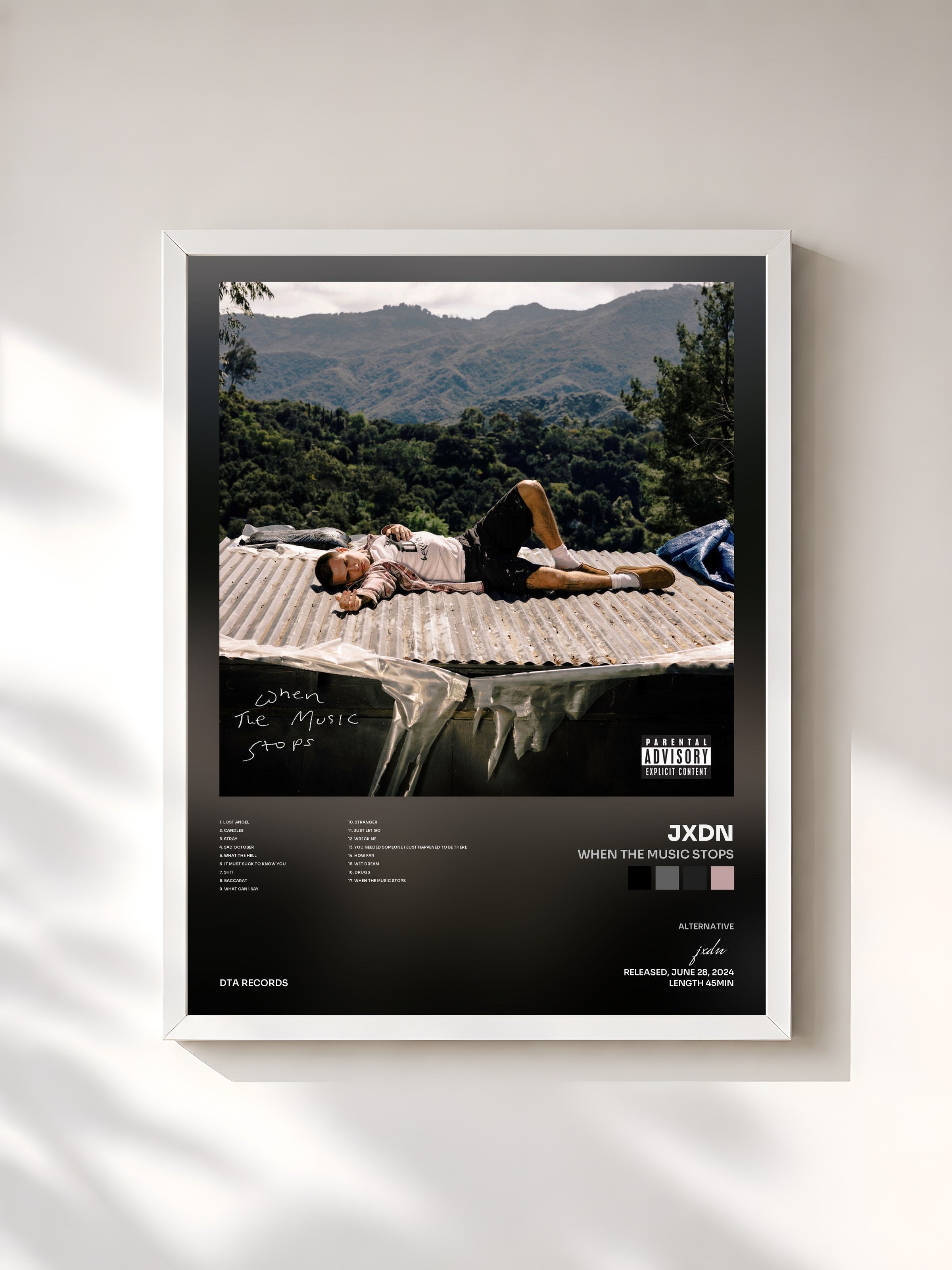 #blanc Tableau de l'album WHEN THE MUSIC STOPS de jxdn, cadre blanc, imprimé et encadré en France