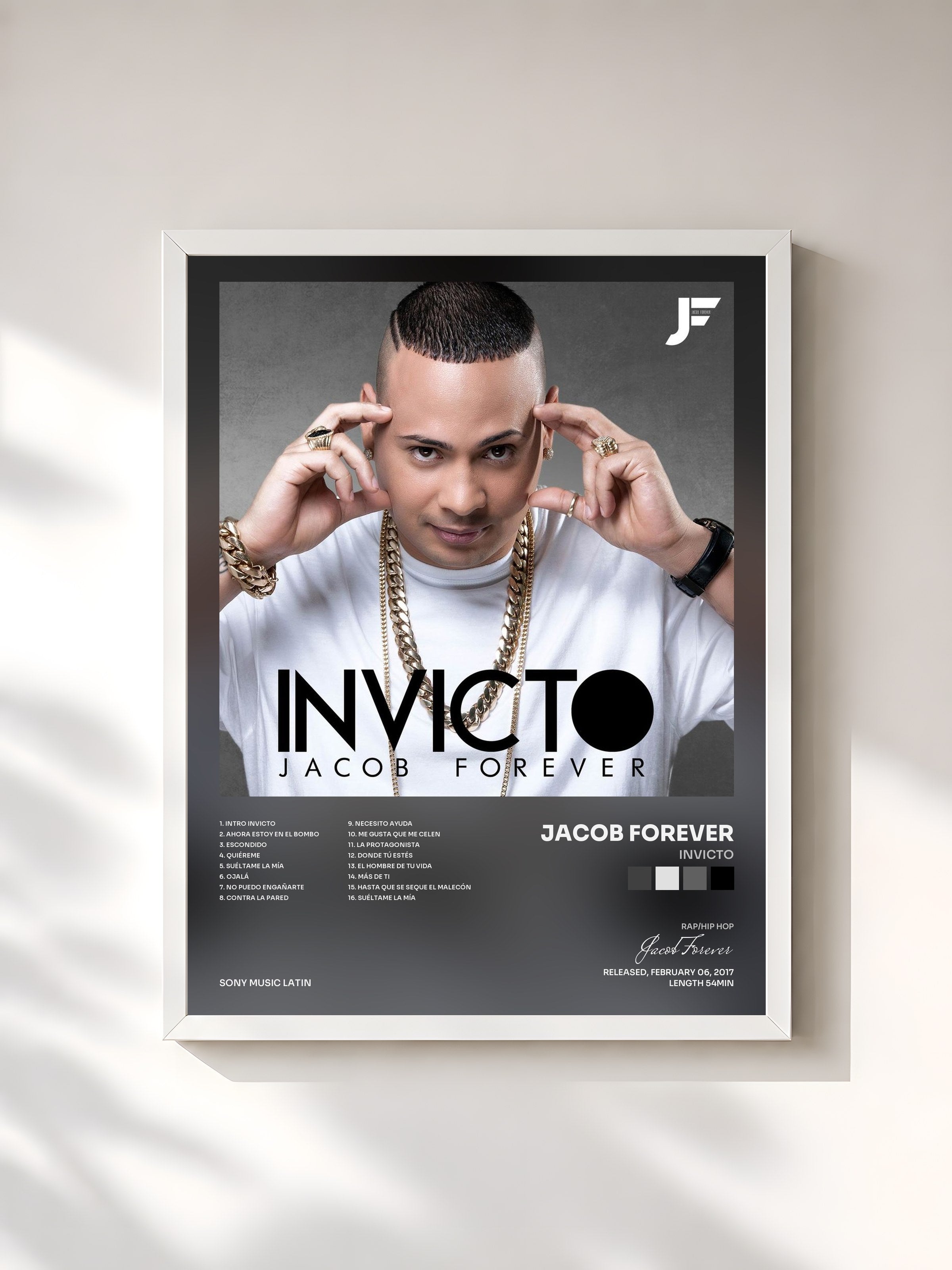 #blanc Tableau de l'album Invicto de Jacob Forever, cadre blanc, imprimé et encadré en France