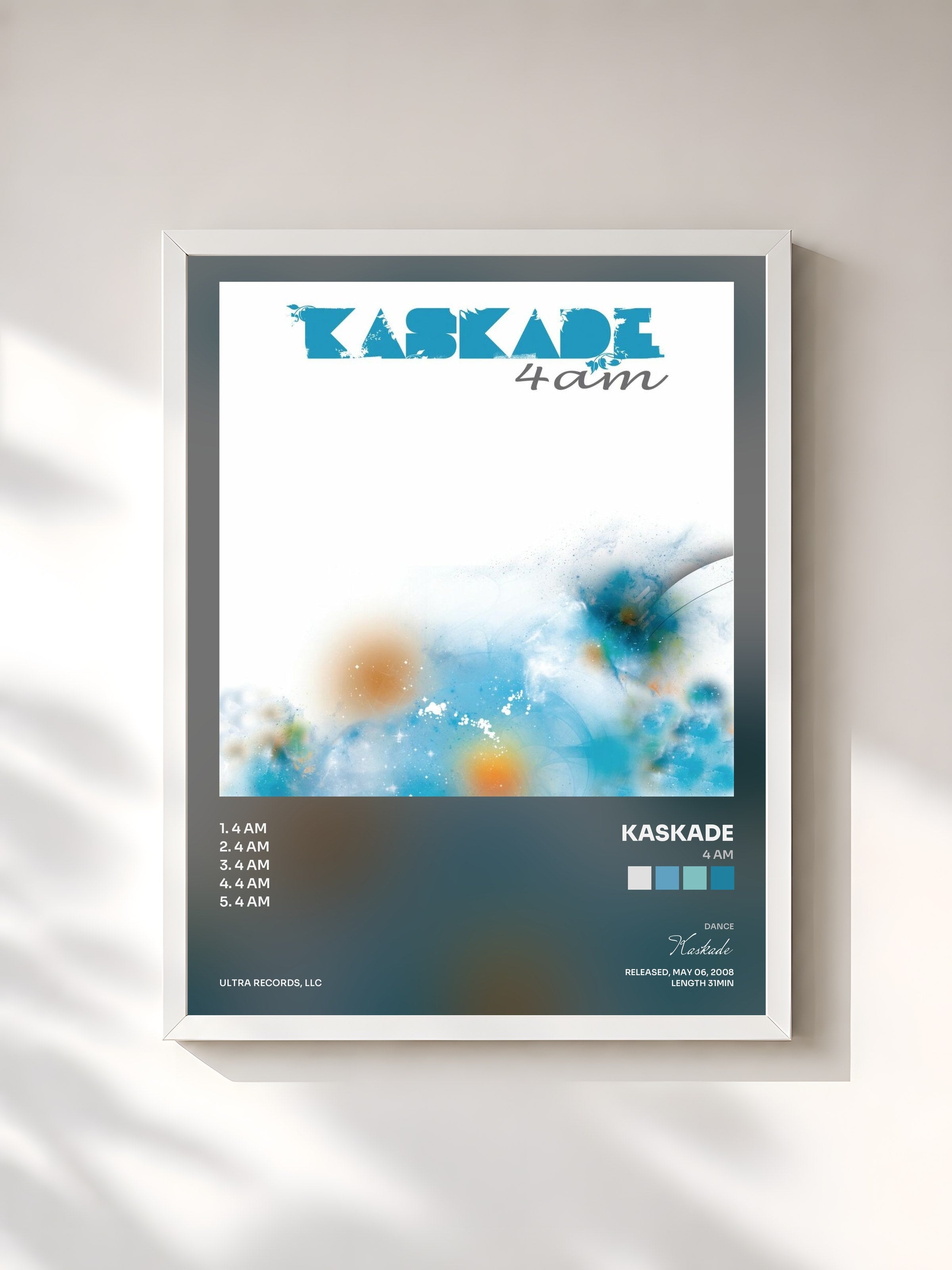 #blanc Tableau de l'album 4 AM de Kaskade, cadre blanc, imprimé et encadré en France