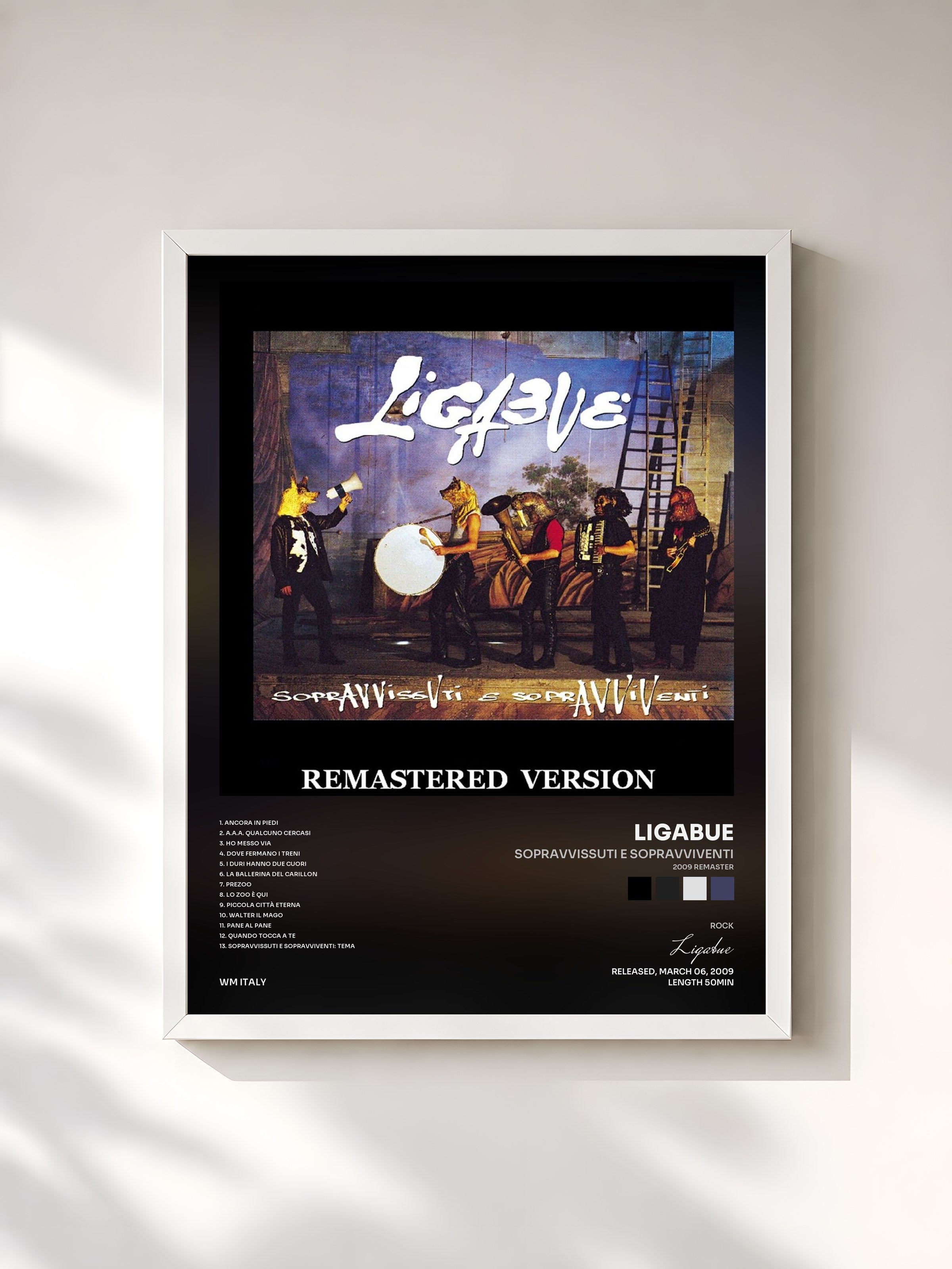 #blanc Tableau de l'album Sopravvissuti e sopravviventi (2009 Remaster) de Ligabue, cadre blanc, imprimé et encadré en France