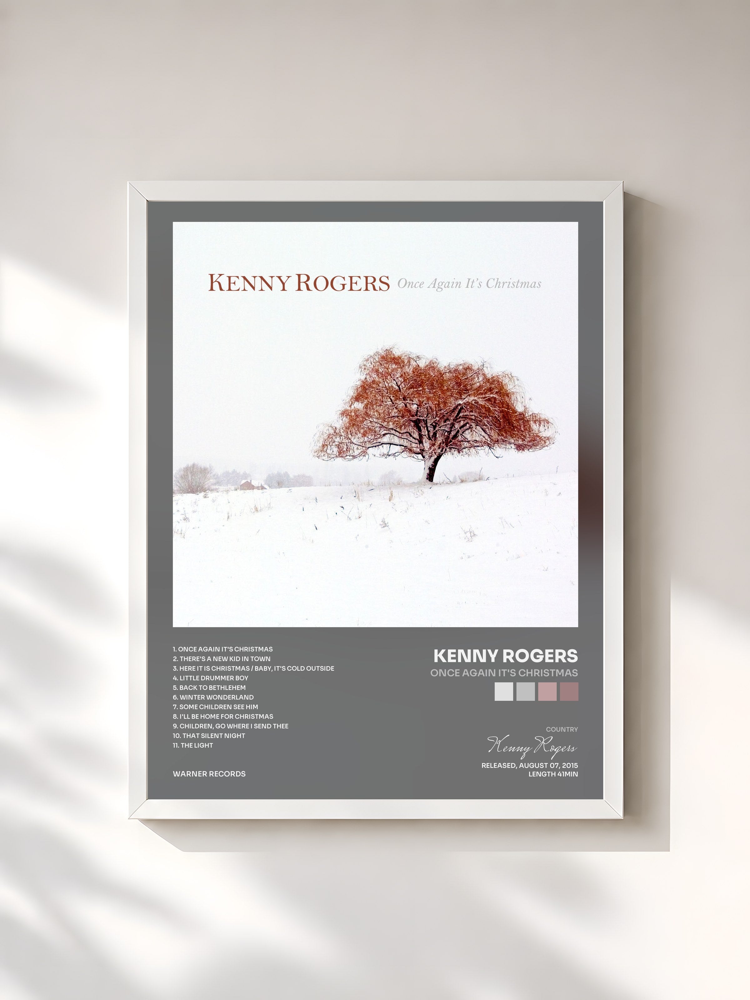 #blanc Tableau de l'album Once Again It's Christmas de Kenny Rogers, cadre blanc, imprimé et encadré en France