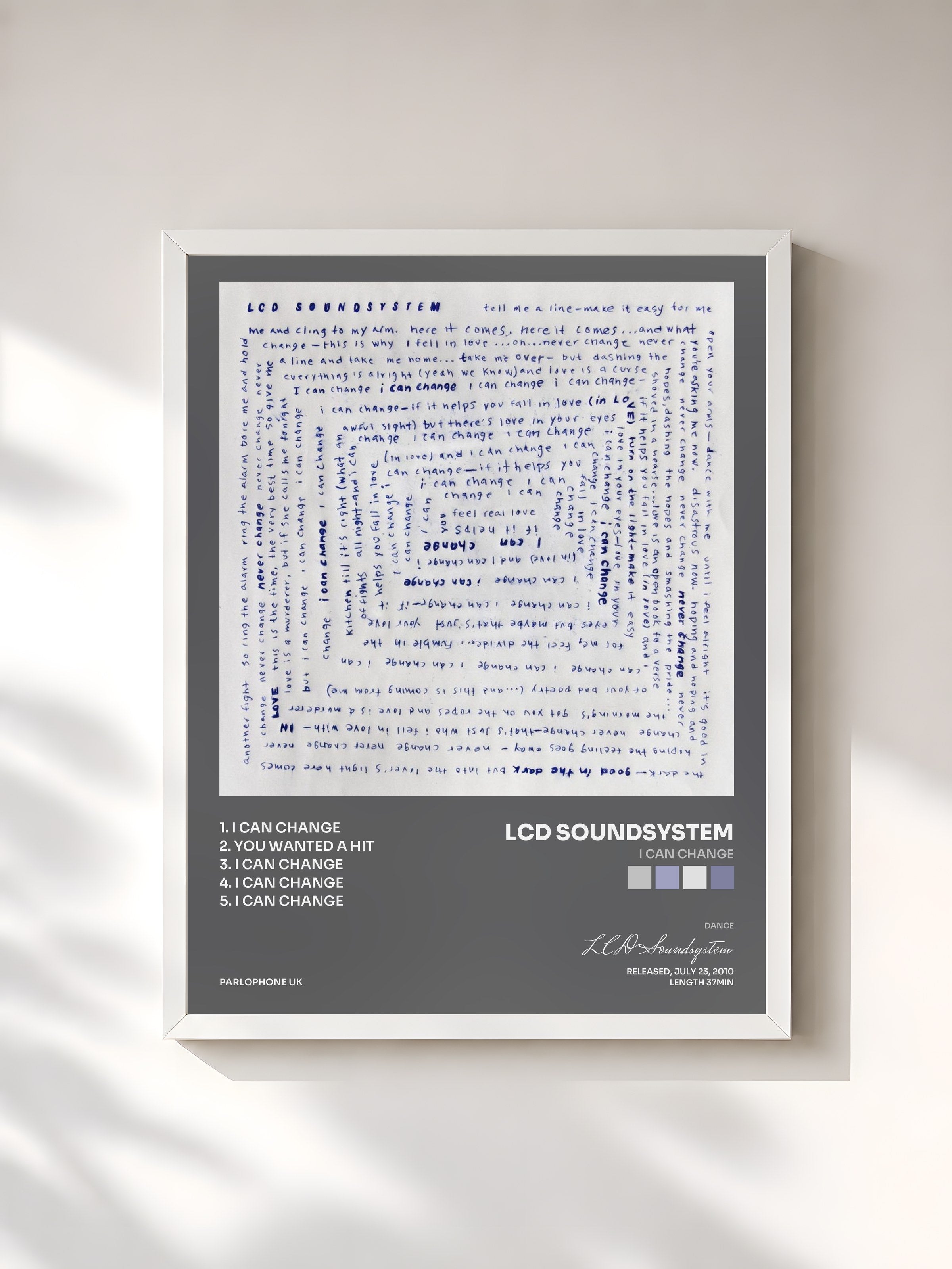 #blanc Tableau de l'album I Can Change de LCD Soundsystem, cadre blanc, imprimé et encadré en France
