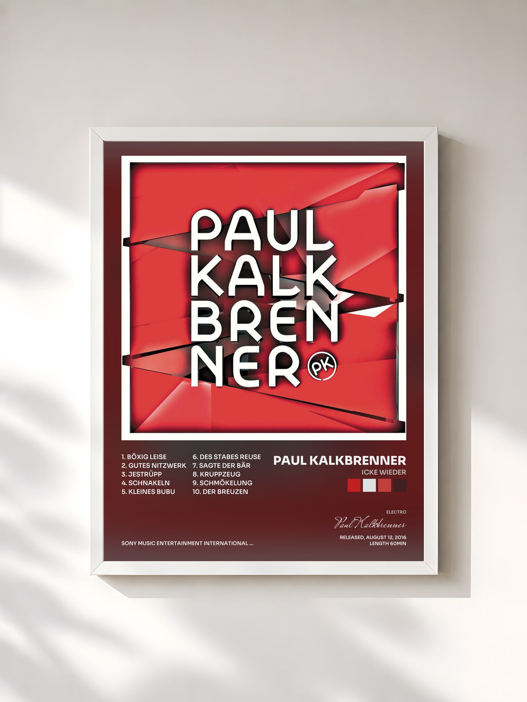 #blanc Tableau de l'album Icke wieder de Paul Kalkbrenner, cadre blanc, imprimé et encadré en France