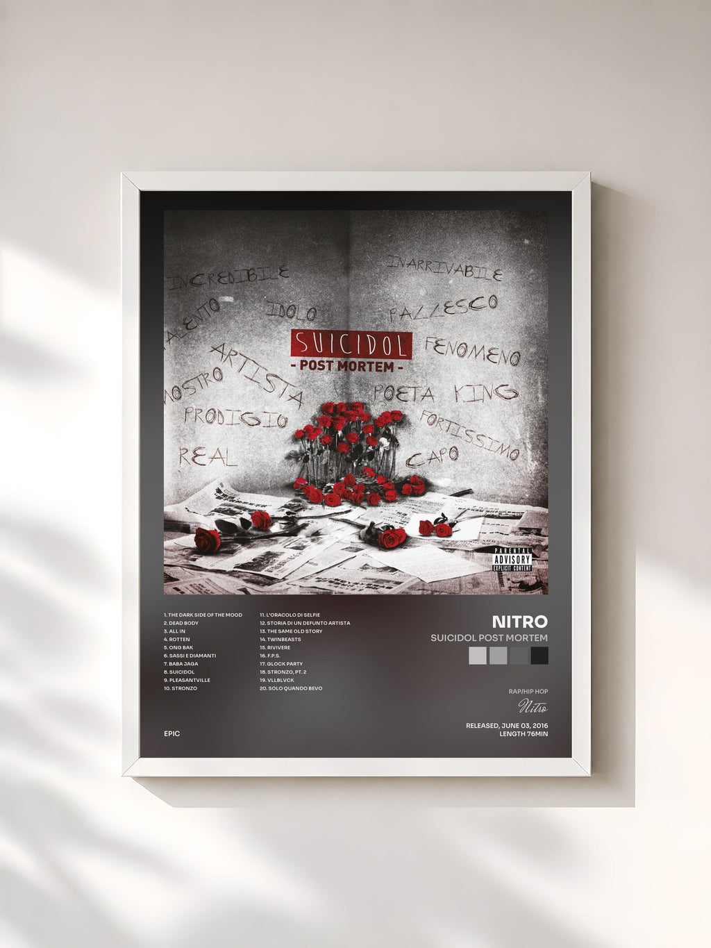 #blanc Suicidol Post Mortem by Nitro as a framed art print, white frame, printed and framed in France