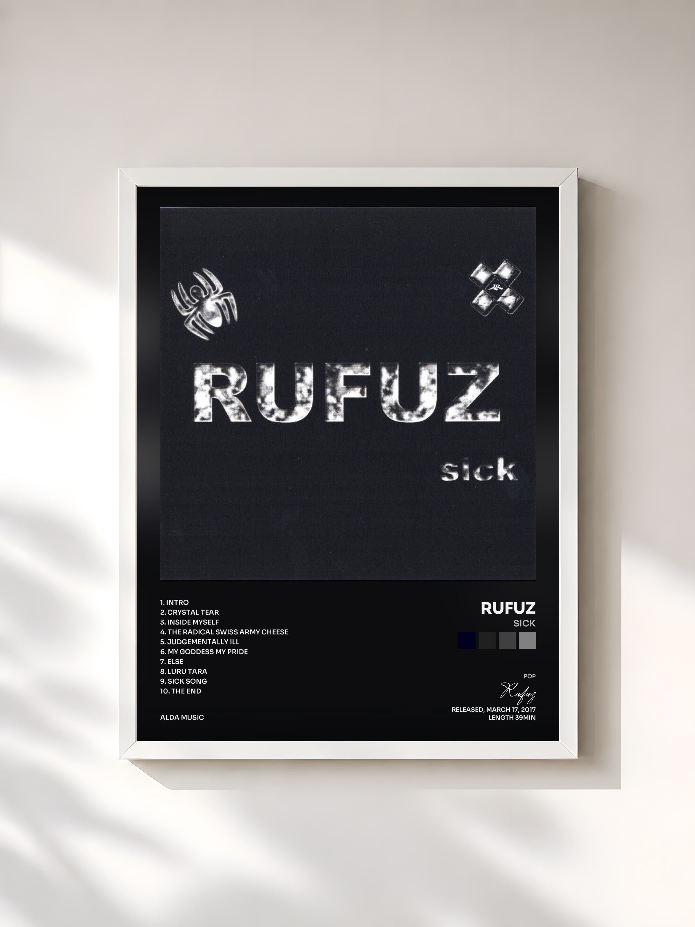 #blanc Tableau de l'album Sick de Rufuz, cadre blanc, imprimé et encadré en France
