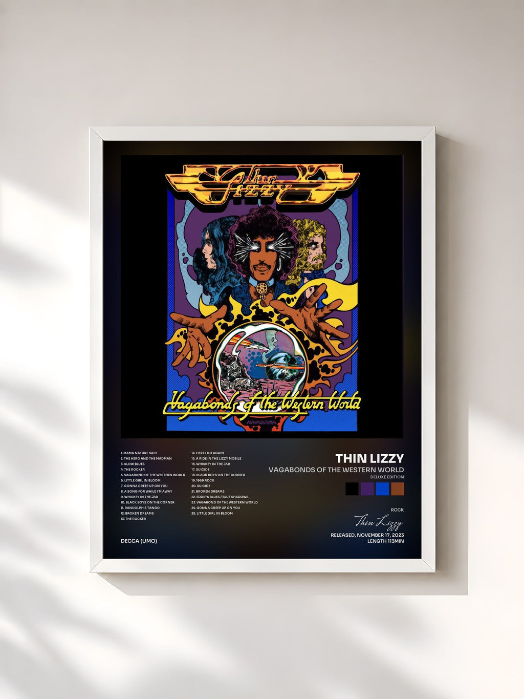 #blanc Tableau de l'album Vagabonds Of The Western World (Deluxe Edition) de Thin Lizzy, cadre blanc, imprimé et encadré en France