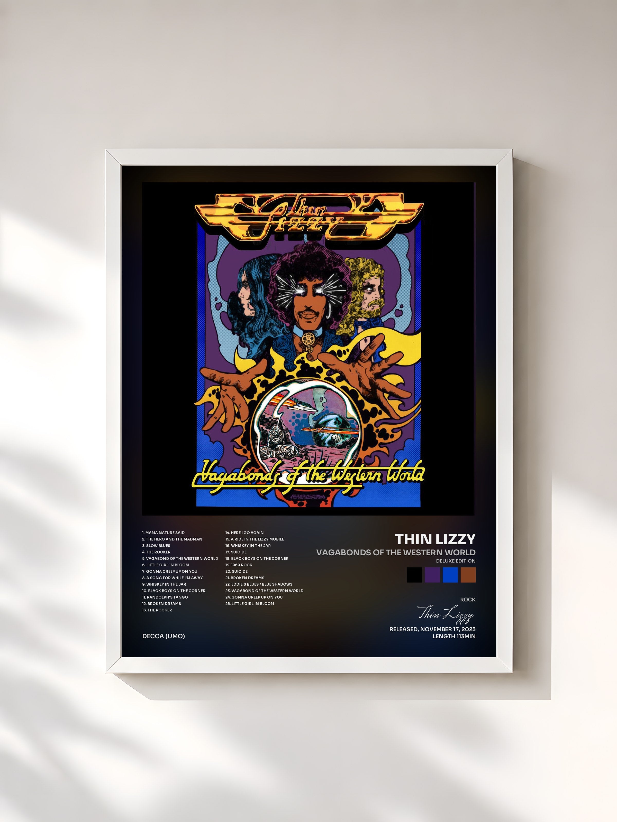 #blanc Tableau de l'album Vagabonds Of The Western World (Deluxe Edition) de Thin Lizzy, cadre blanc, imprimé et encadré en France