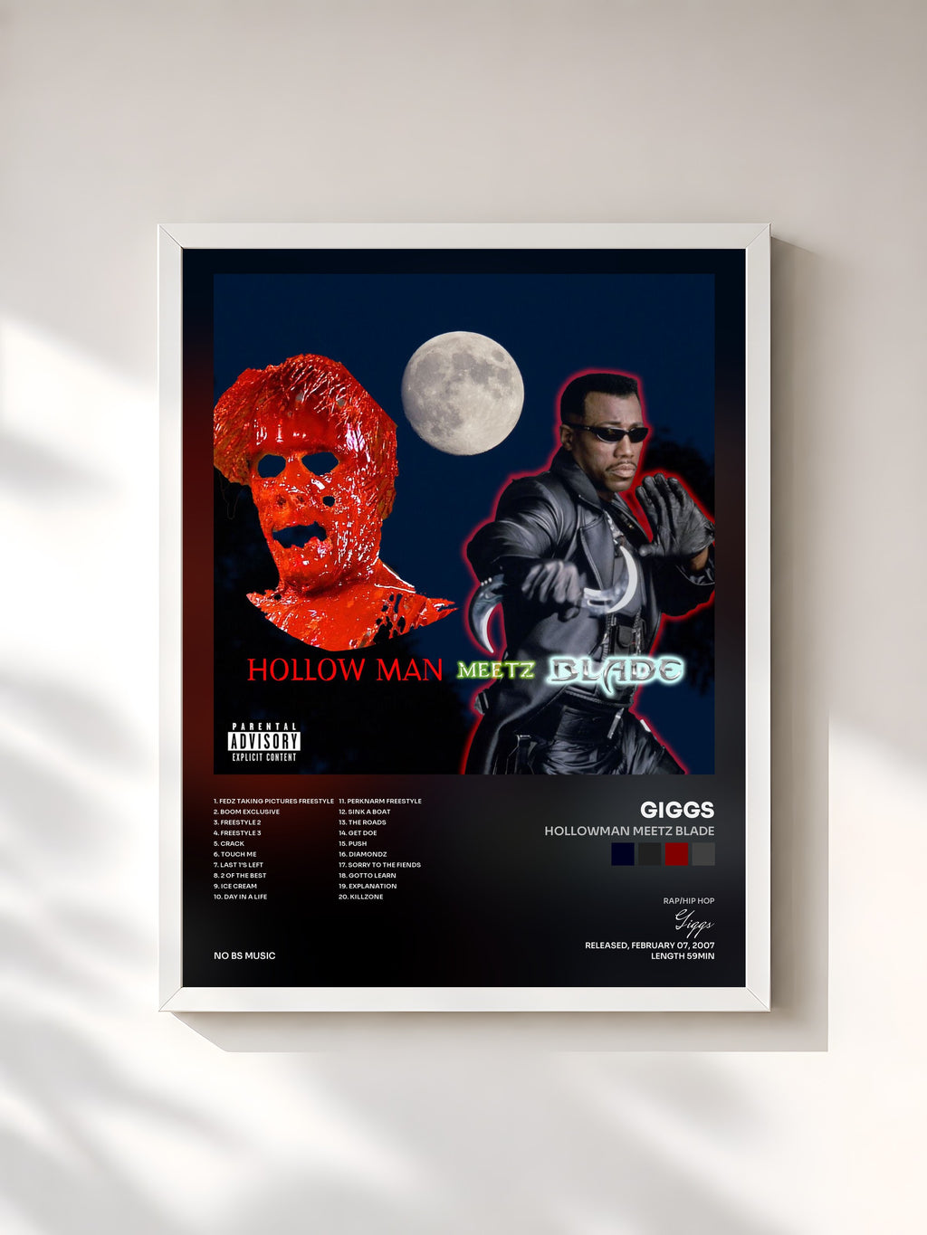 #blanc Tableau de l'album Hollowman Meetz Blade de Giggs, cadre blanc, imprimé et encadré en France