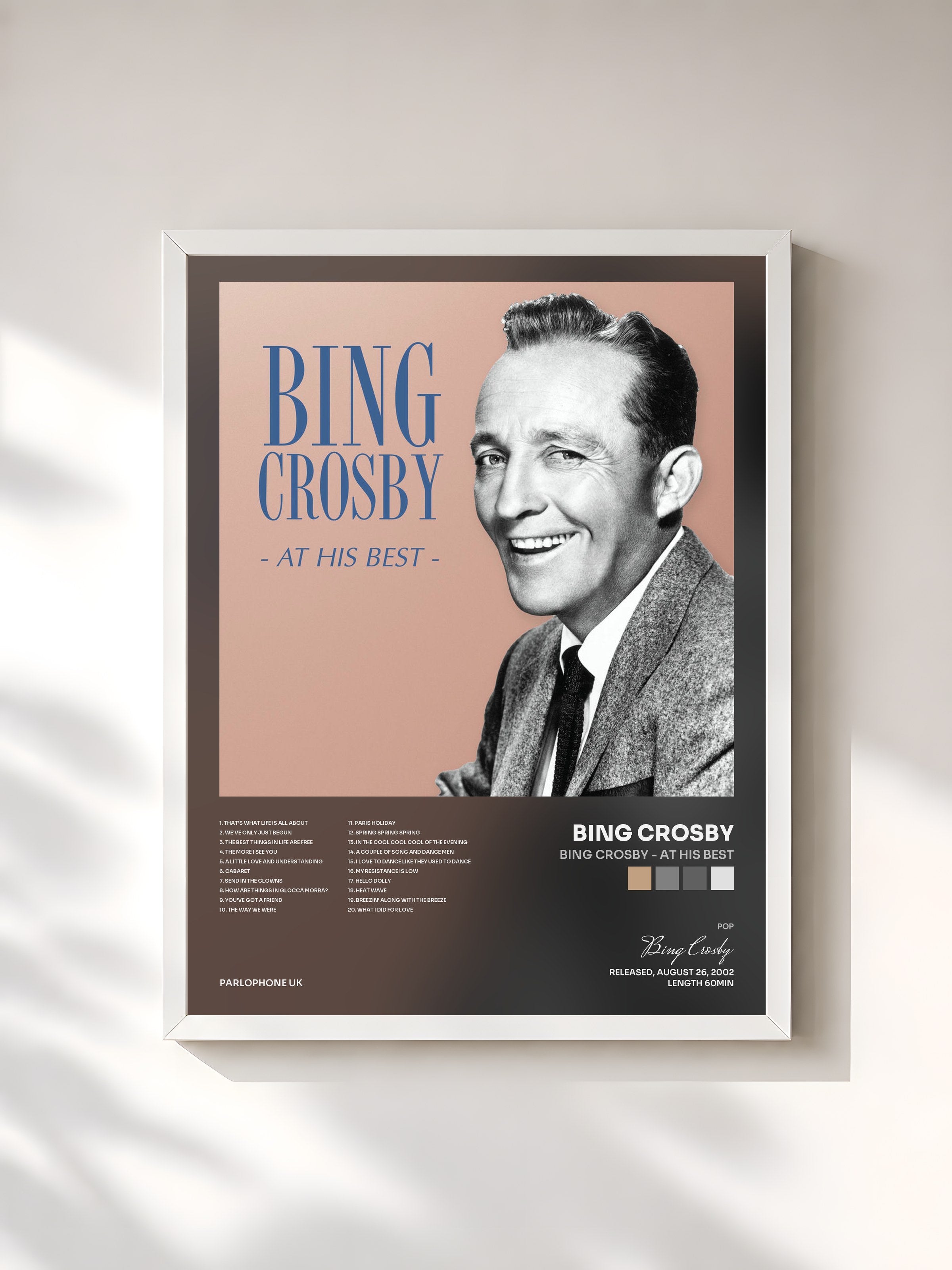 #blanc Tableau de l'album Bing Crosby - At His Best de Bing Crosby, cadre blanc, imprimé et encadré en France
