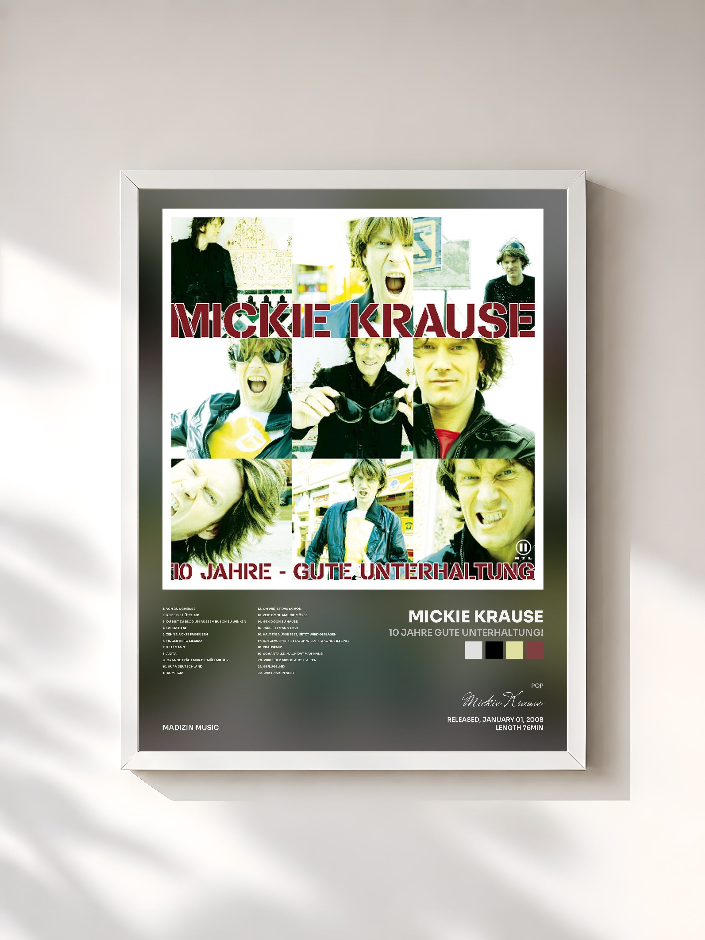 #blanc Tableau de l'album 10 Jahre gute Unterhaltung! de Mickie Krause, cadre blanc, imprimé et encadré en France