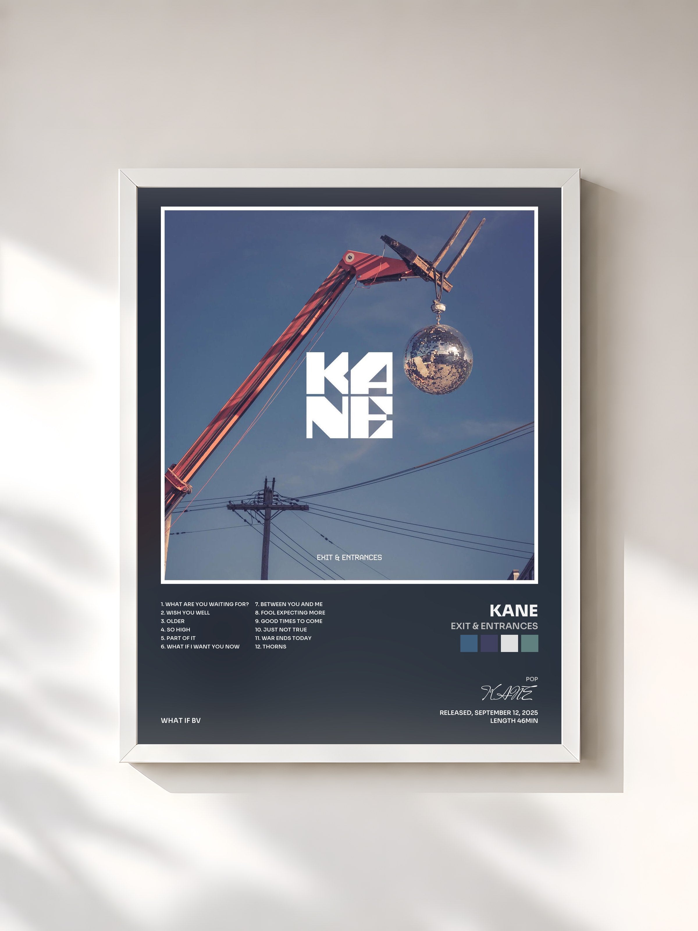 #blanc Tableau de l'album Exit & Entrances de KANE, cadre blanc, imprimé et encadré en France