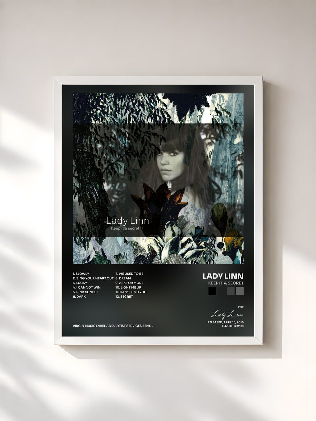 #blanc Tableau de l'album Keep It A Secret de Lady Linn, cadre blanc, imprimé et encadré en France