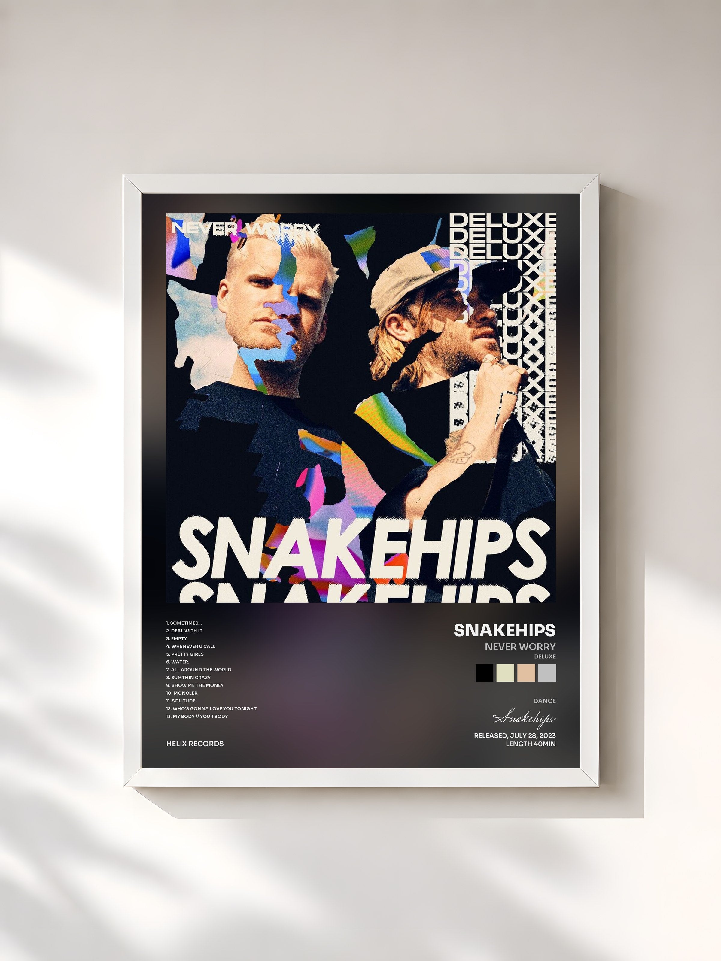 #blanc Tableau de l'album never worry (deluxe) de Snakehips, cadre blanc, imprimé et encadré en France