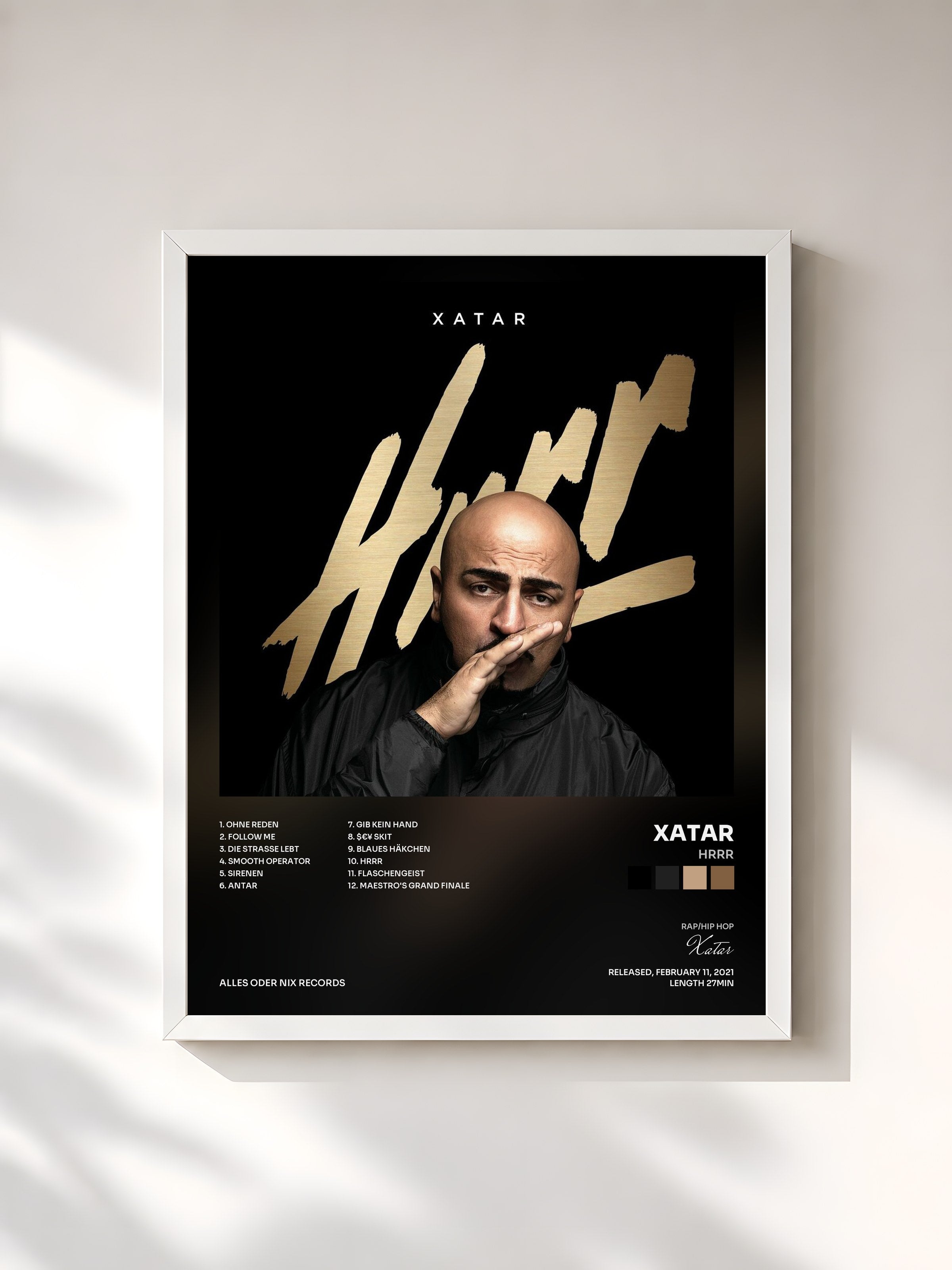#blanc Tableau de l'album HRRR de Xatar, cadre blanc, imprimé et encadré en France