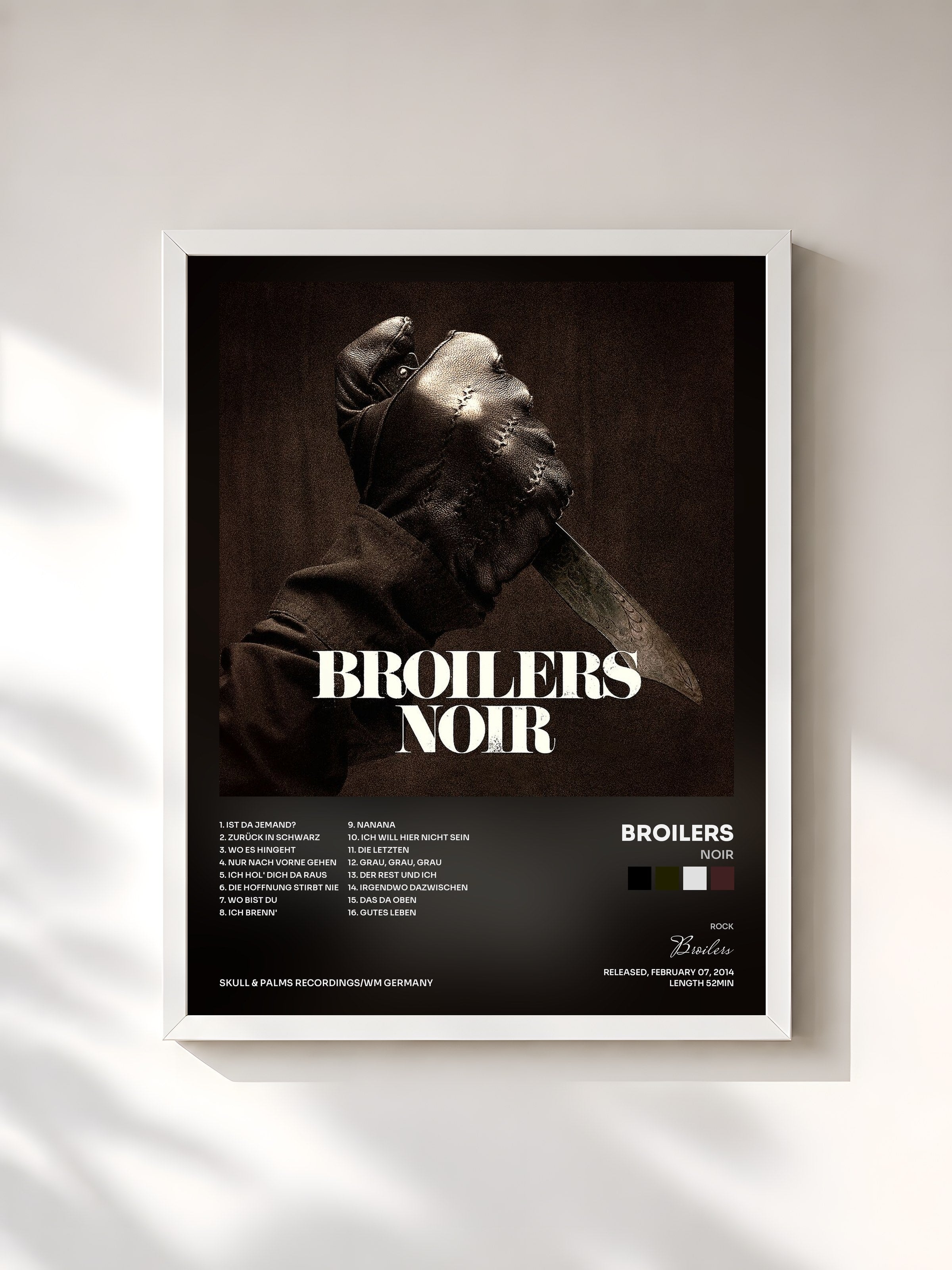#blanc Tableau de l'album Noir de Broilers, cadre blanc, imprimé et encadré en France