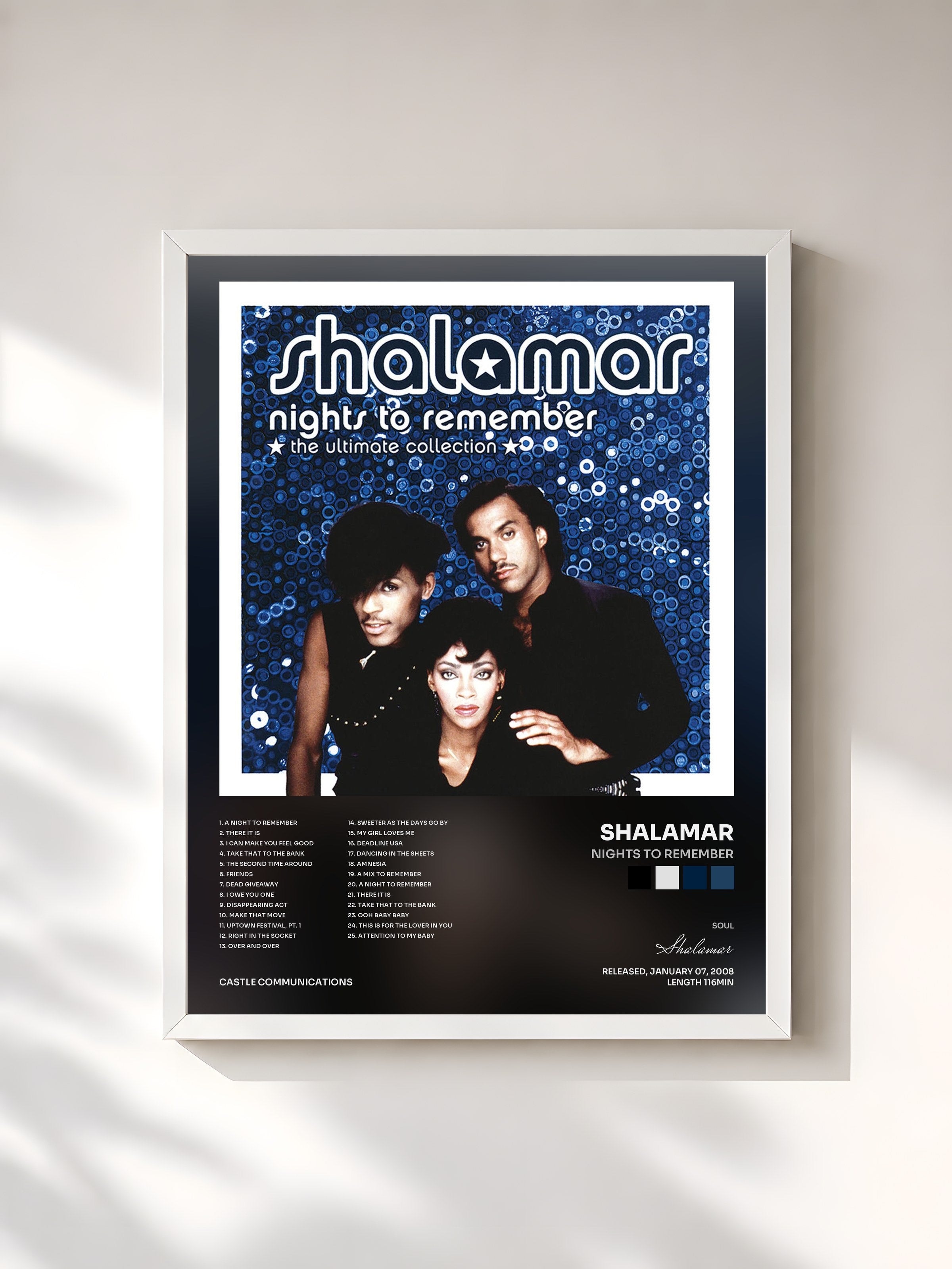 #blanc Tableau de l'album Nights to Remember de Shalamar, cadre blanc, imprimé et encadré en France