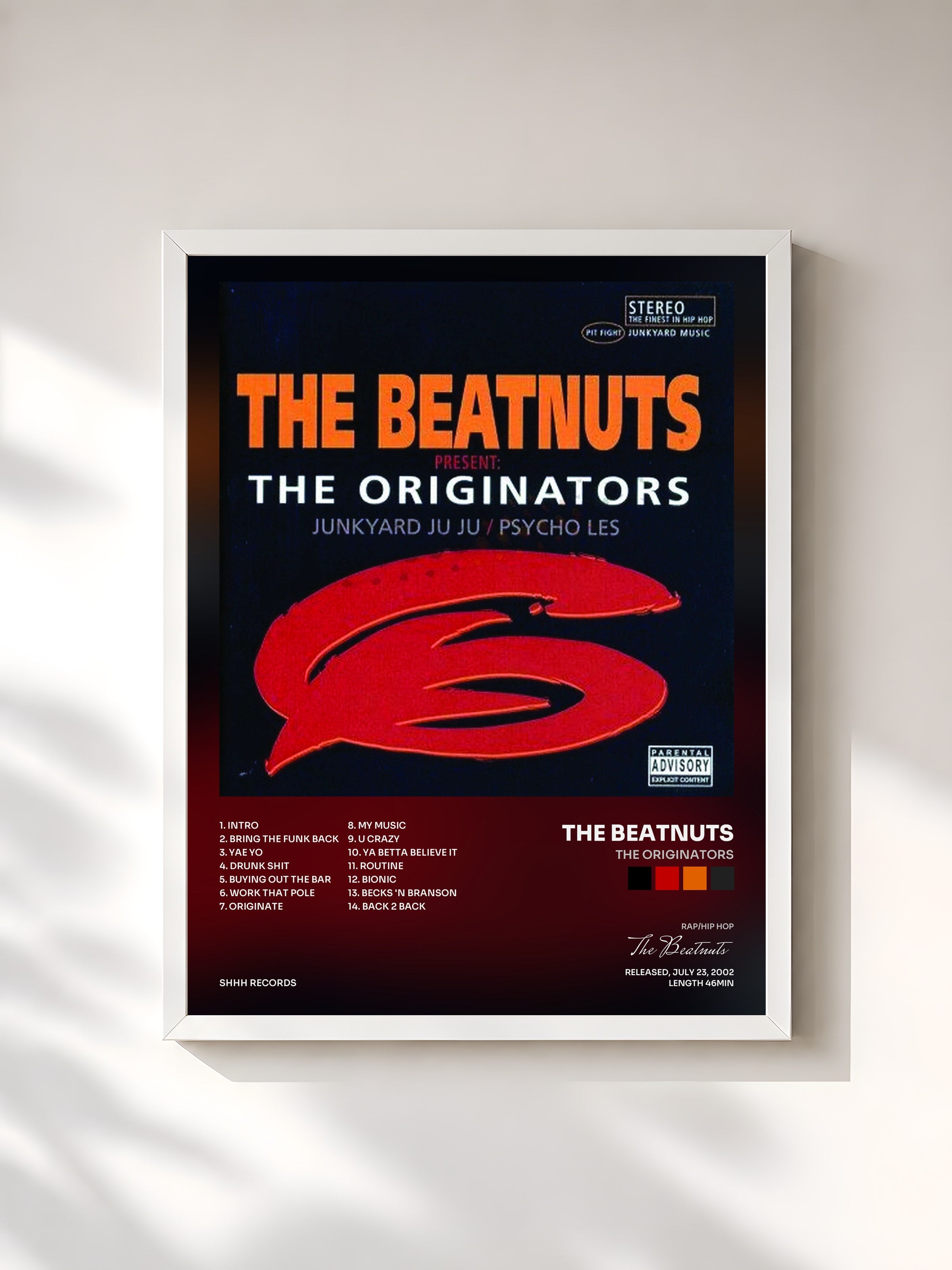 #blanc Tableau de l'album The Originators de The Beatnuts, cadre blanc, imprimé et encadré en France