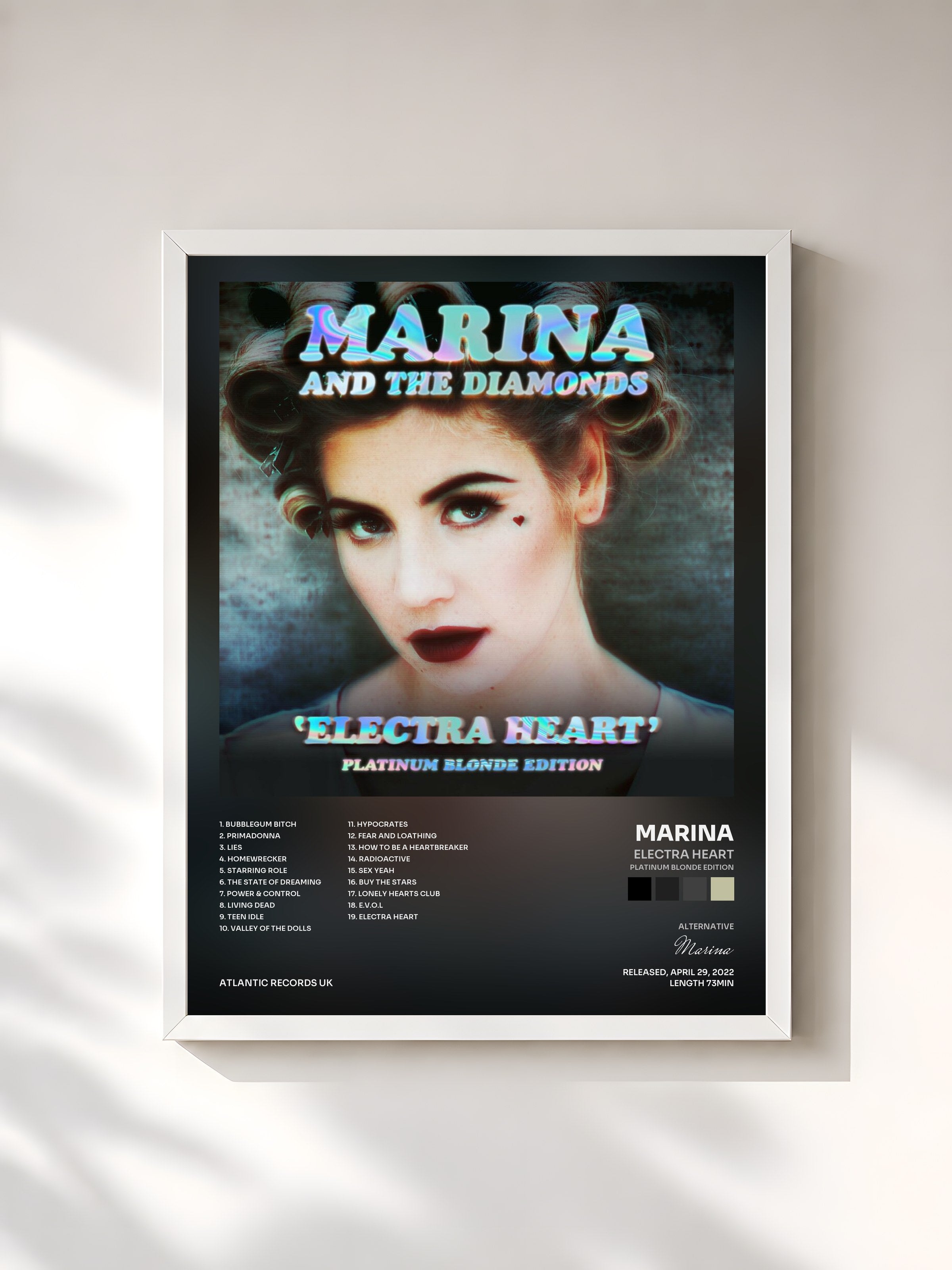#blanc Tableau de l'album Electra Heart (Platinum Blonde Edition) de Marina, cadre blanc, imprimé et encadré en France