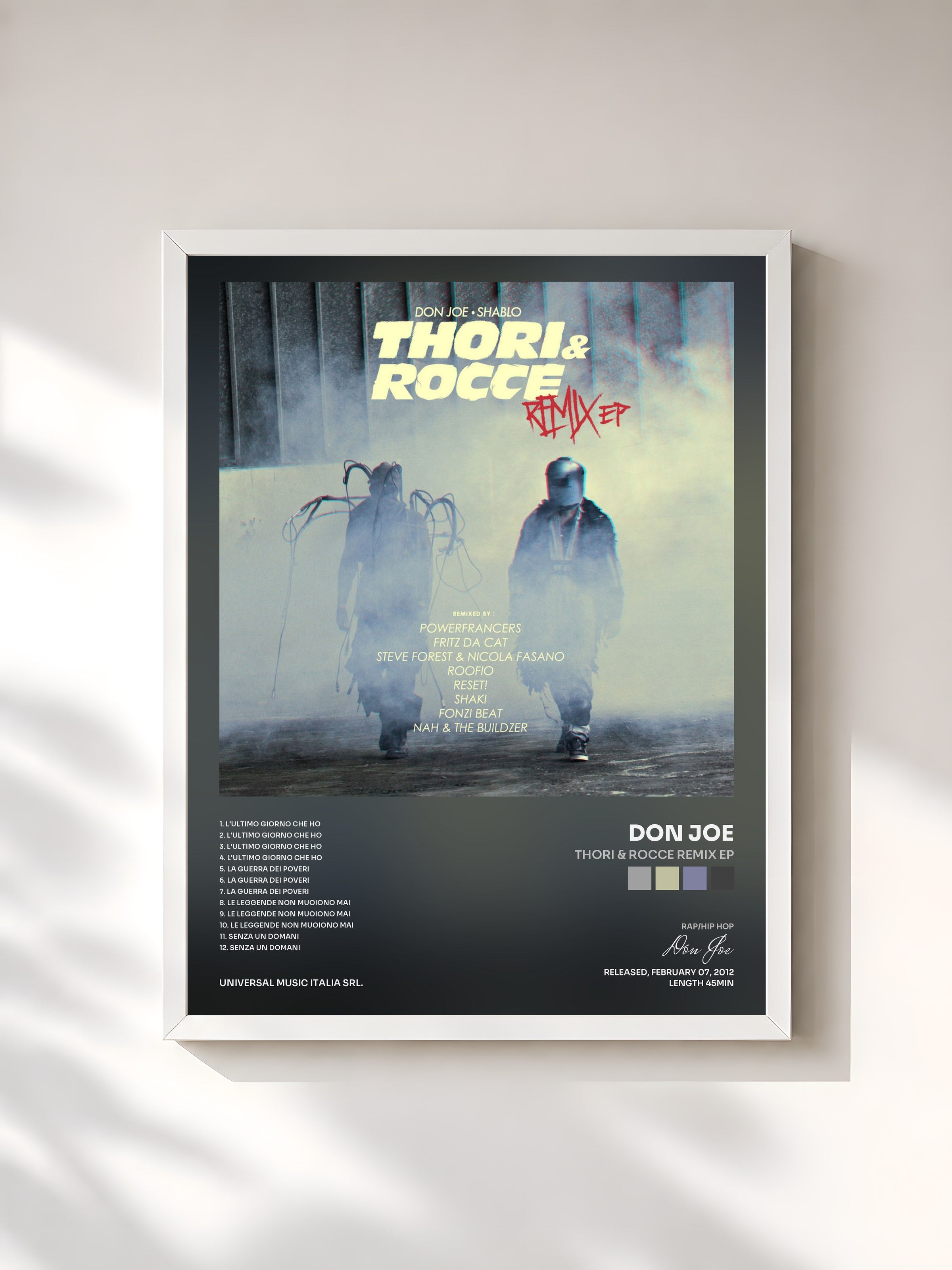 #blanc Tableau de l'album Thori & Rocce Remix EP de Don Joe, cadre blanc, imprimé et encadré en France