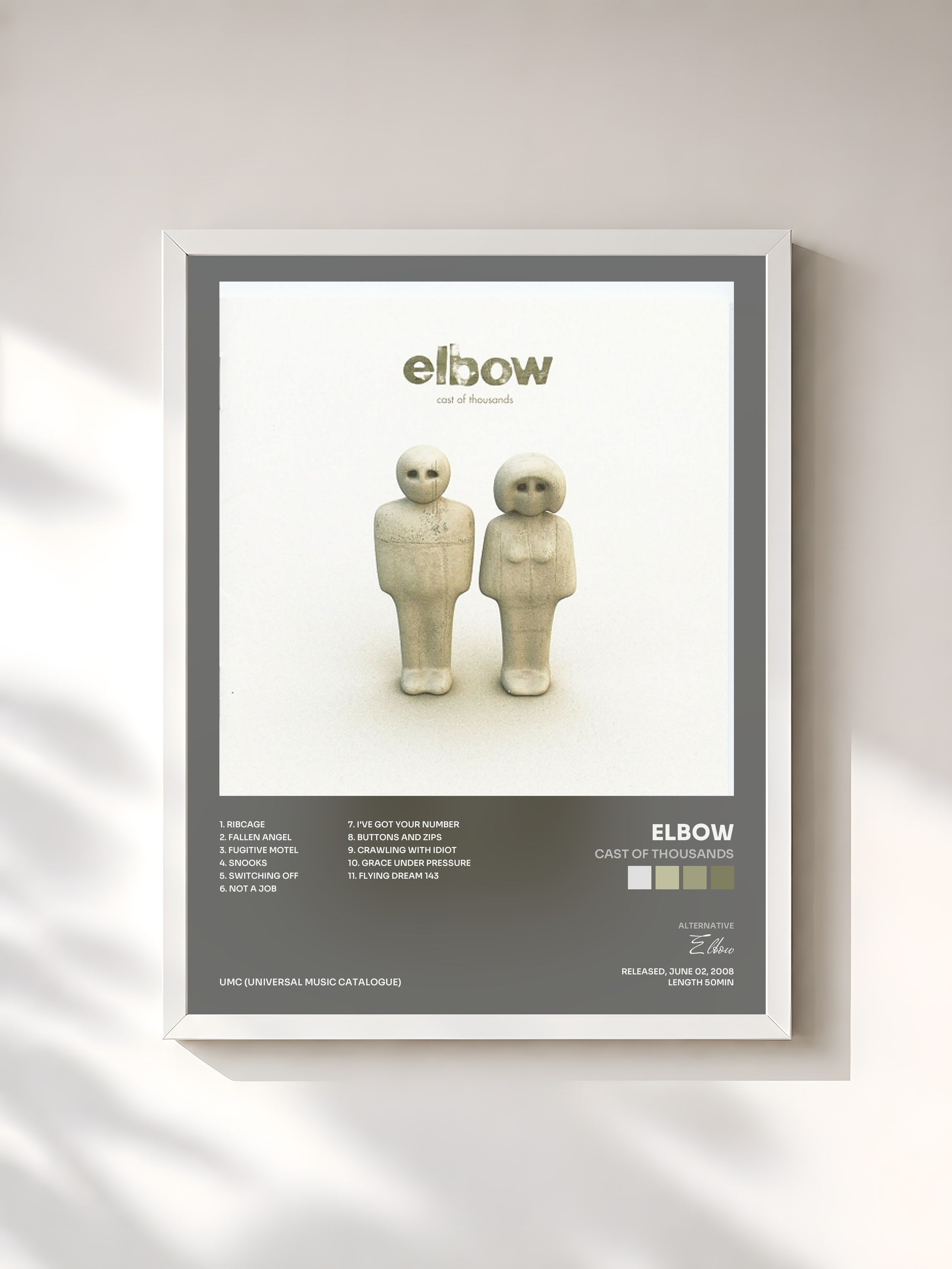 #blanc Tableau de l'album Cast Of Thousands de Elbow, cadre blanc, imprimé et encadré en France