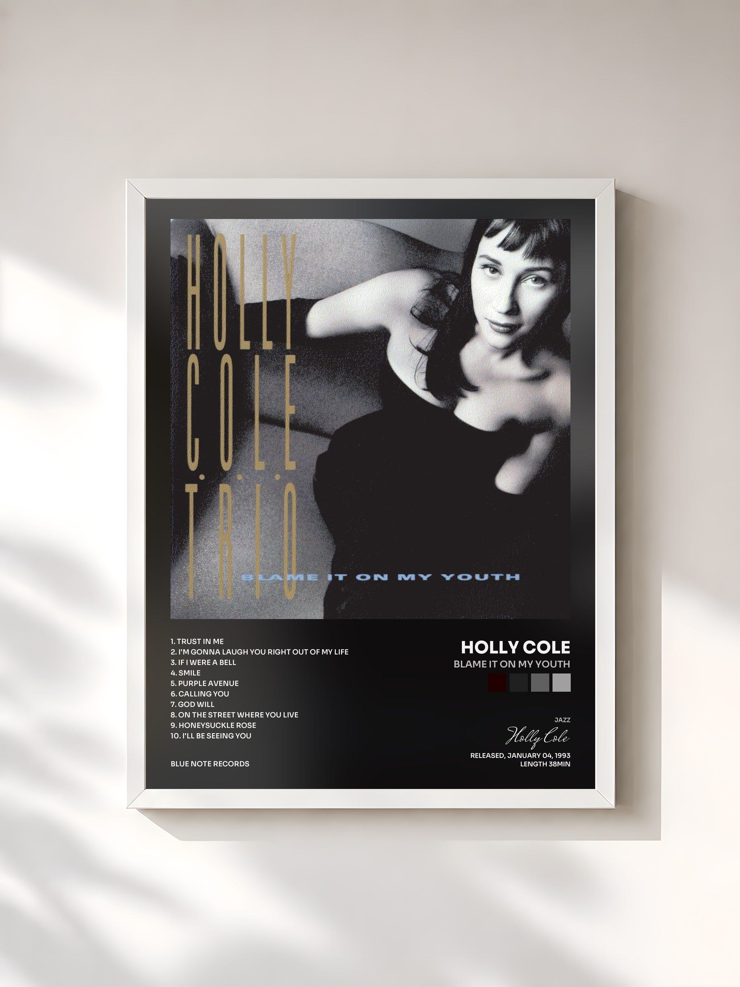 #blanc Tableau de l'album Blame It On My Youth de Holly Cole, cadre blanc, imprimé et encadré en France