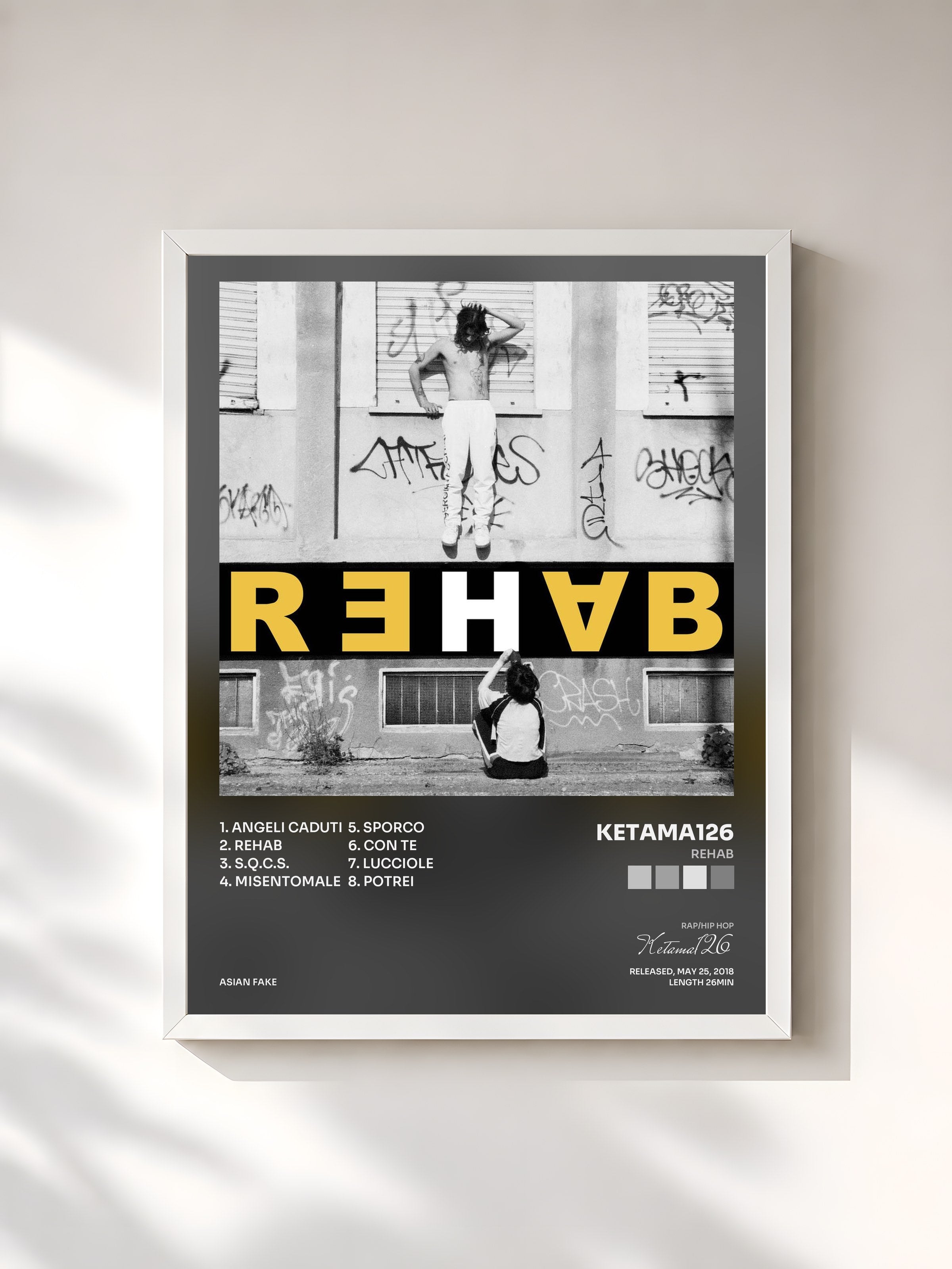 #blanc Tableau de l'album Rehab de Ketama126, cadre blanc, imprimé et encadré en France