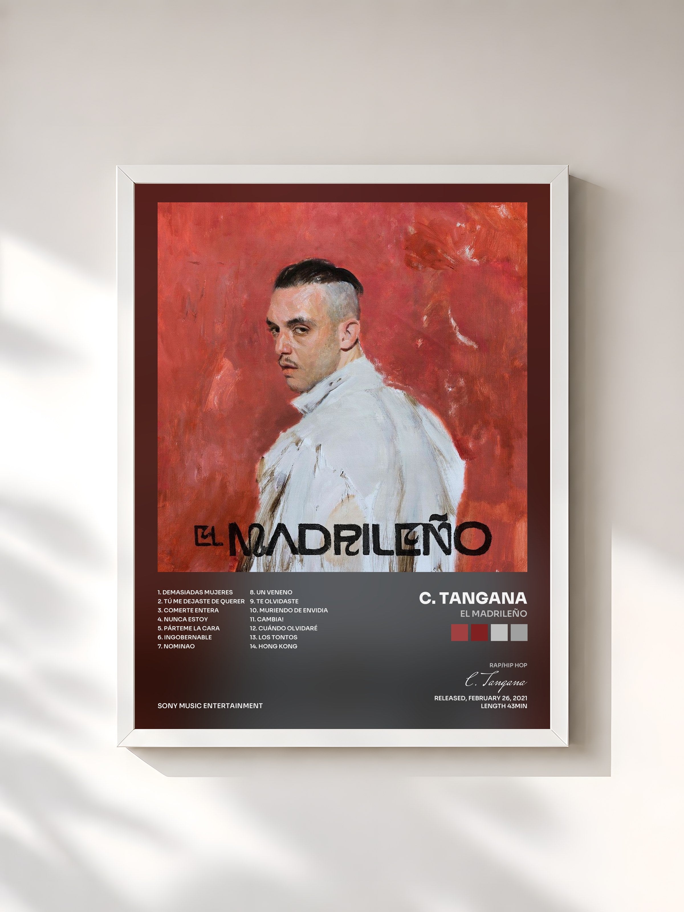#blanc Tableau de l'album El Madrileño de C. Tangana, cadre blanc, imprimé et encadré en France