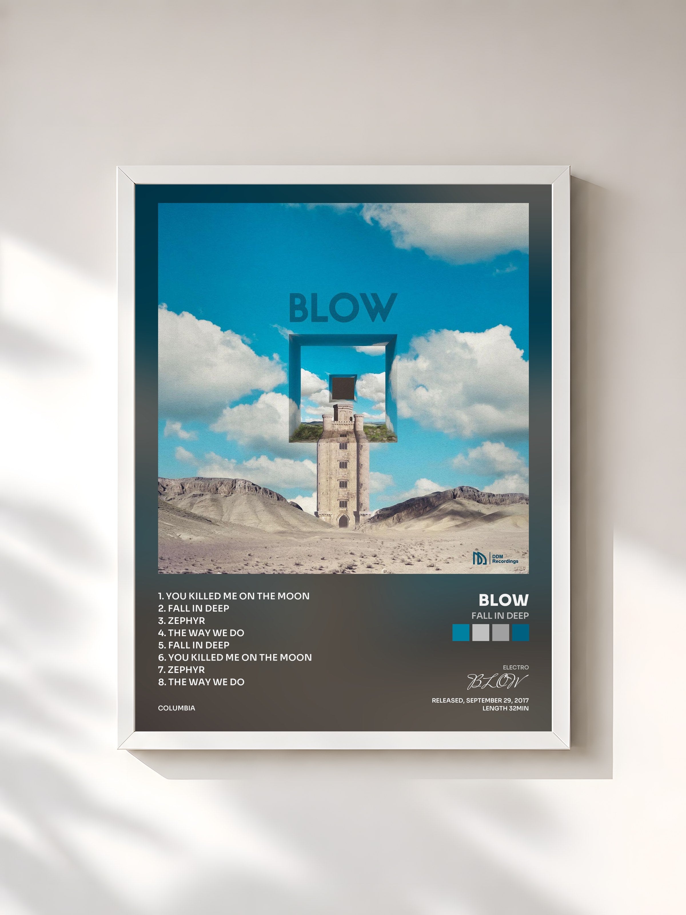 #blanc Tableau de l'album Fall in Deep de BLOW, cadre blanc, imprimé et encadré en France