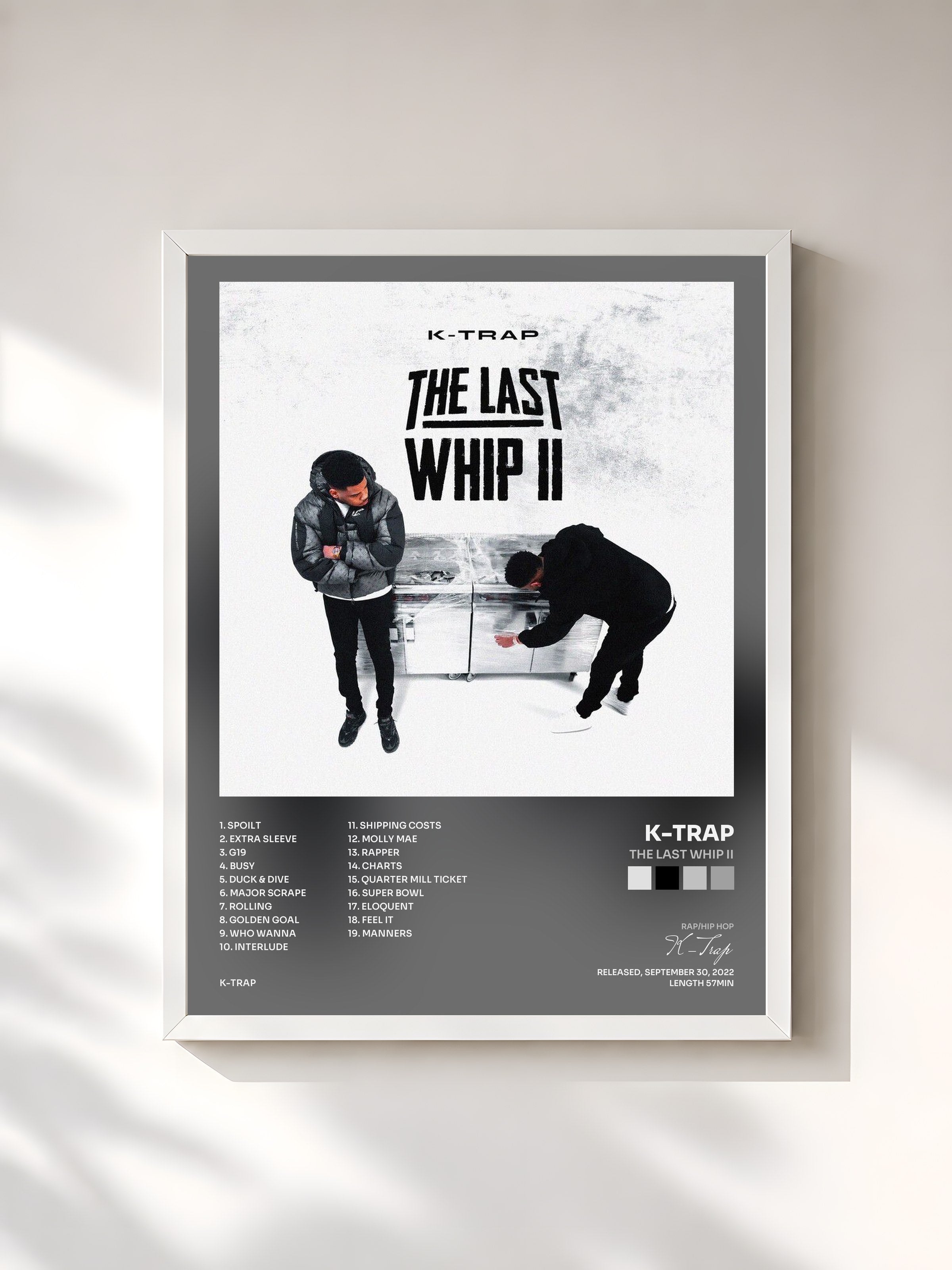 #blanc Tableau de l'album The Last Whip II de K-Trap, cadre blanc, imprimé et encadré en France