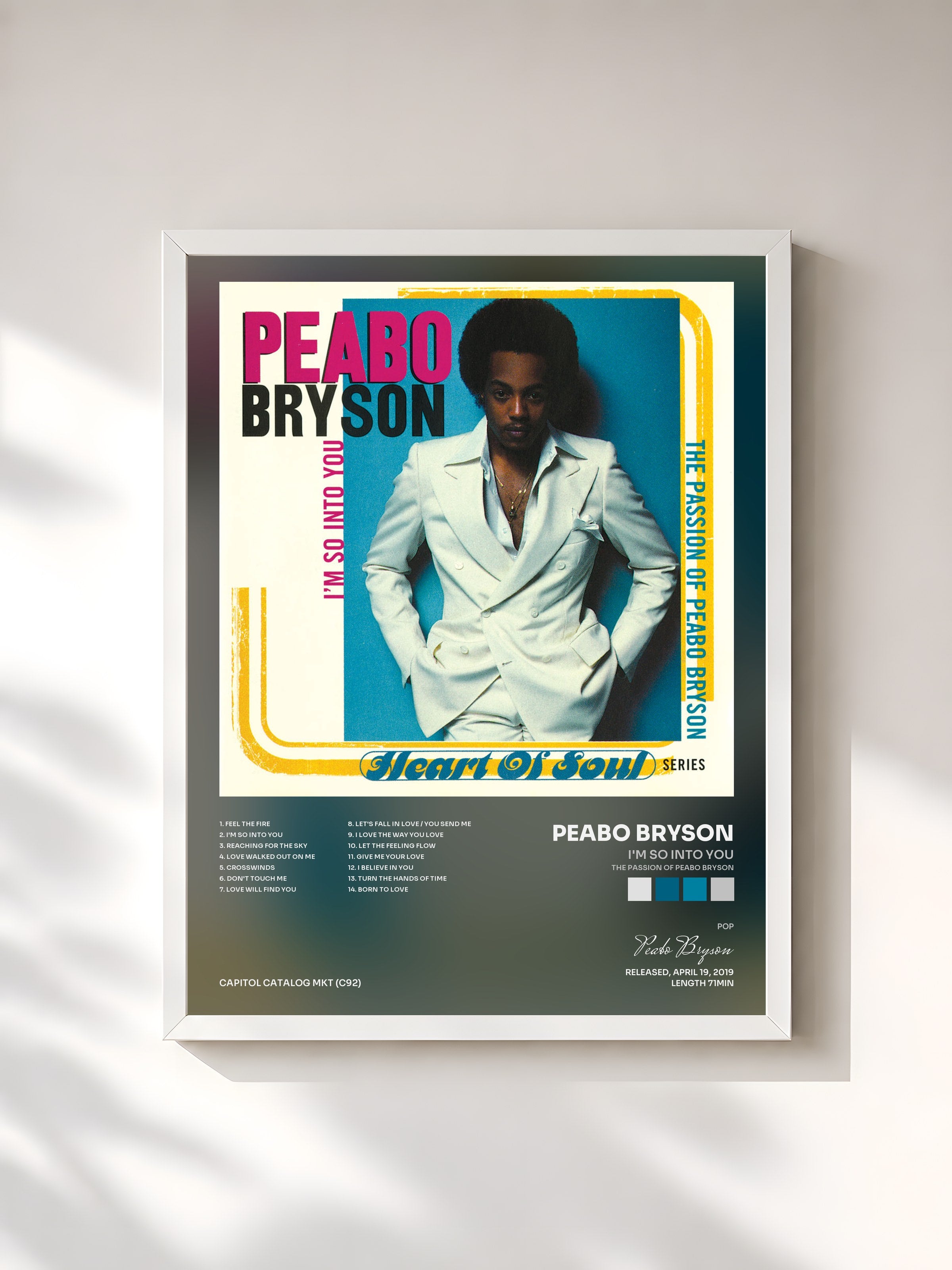 #blanc Tableau de l'album I'm So Into You (The Passion Of Peabo Bryson) de Peabo Bryson, cadre blanc, imprimé et encadré en France