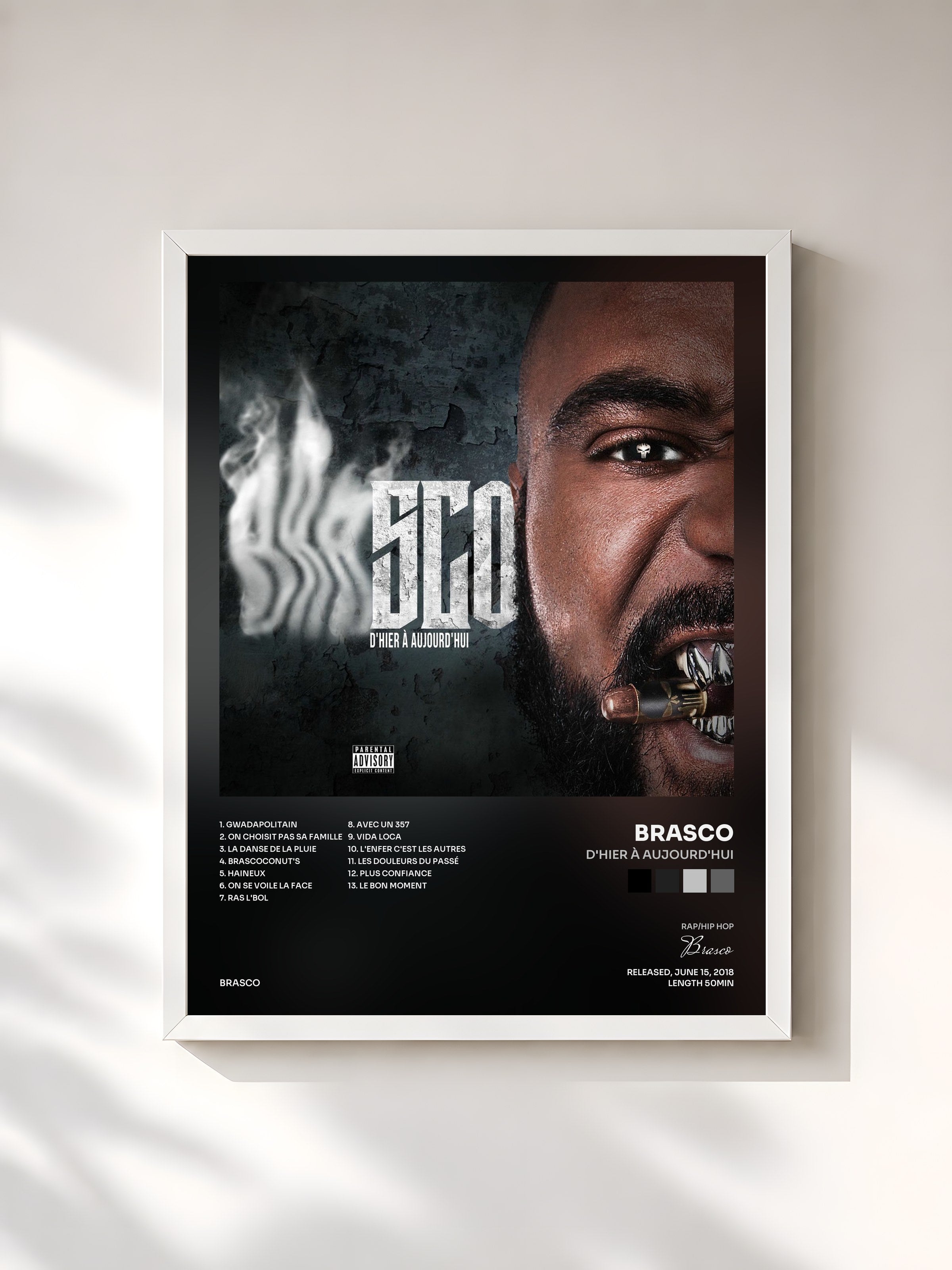 #blanc Tableau de l'album D'hier à aujourd'hui de Brasco, cadre blanc, imprimé et encadré en France