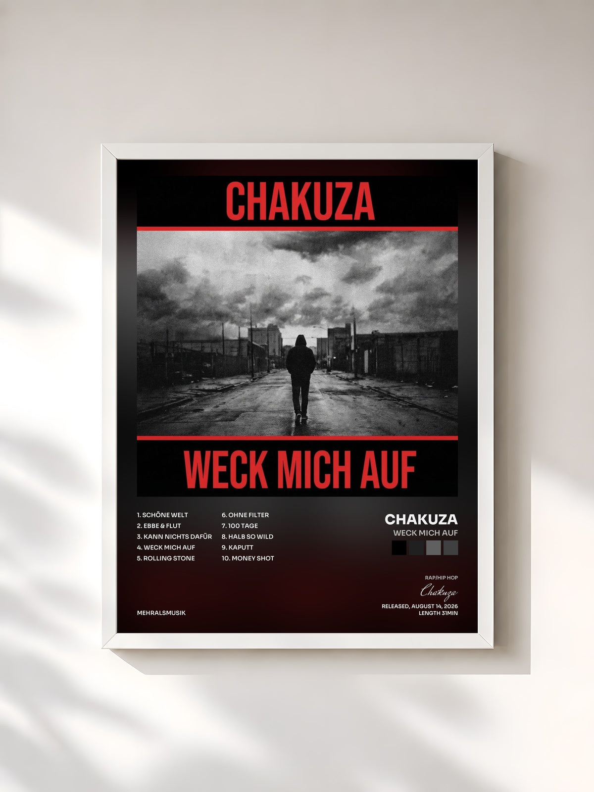 #blanc Tableau de l'album Weck mich auf de Chakuza, cadre blanc, imprimé et encadré en France