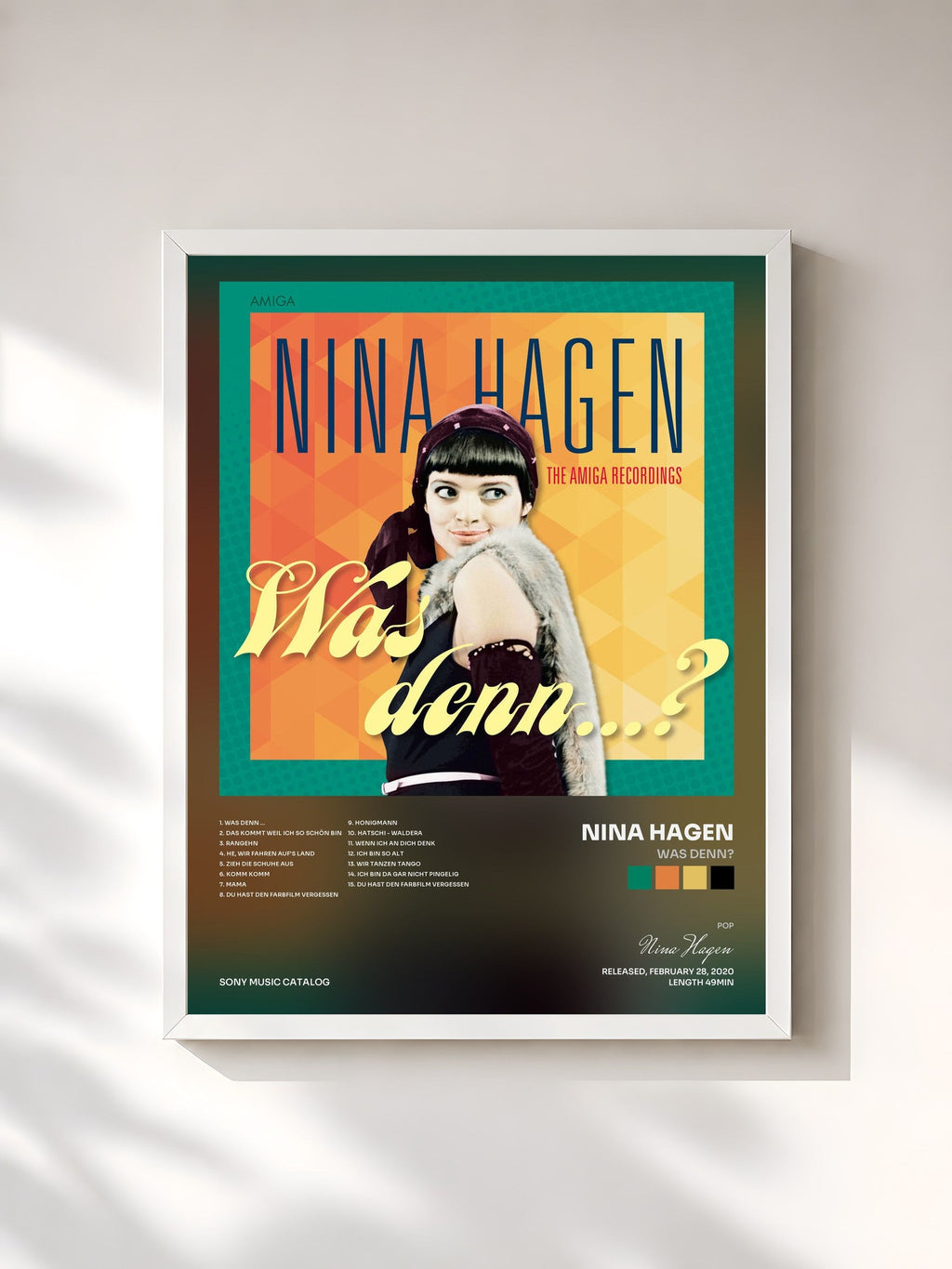 #blanc Tableau de l'album Was denn? de Nina Hagen, cadre blanc, imprimé et encadré en France