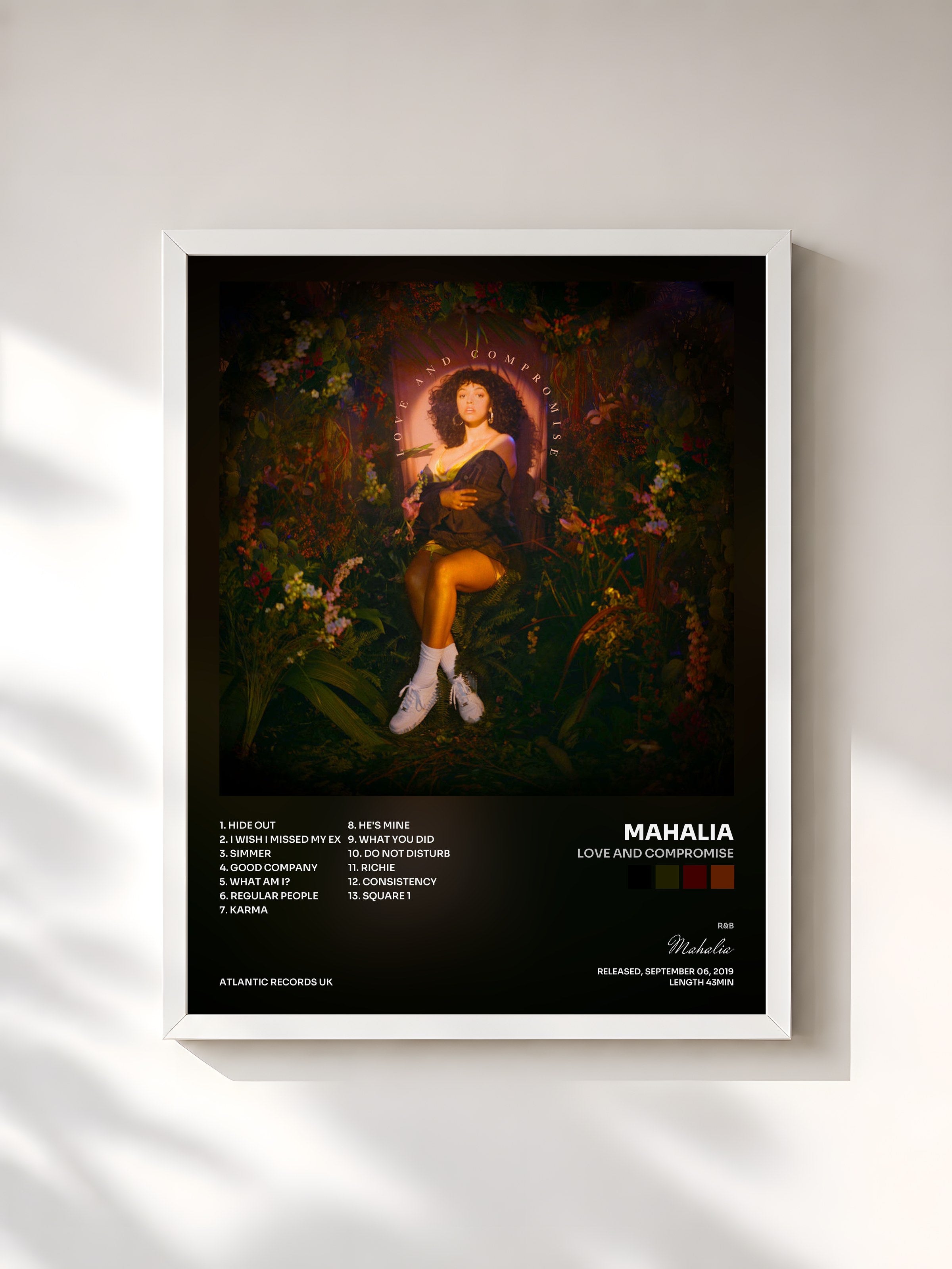 #blanc Tableau de l'album LOVE AND COMPROMISE de Mahalia, cadre blanc, imprimé et encadré en France