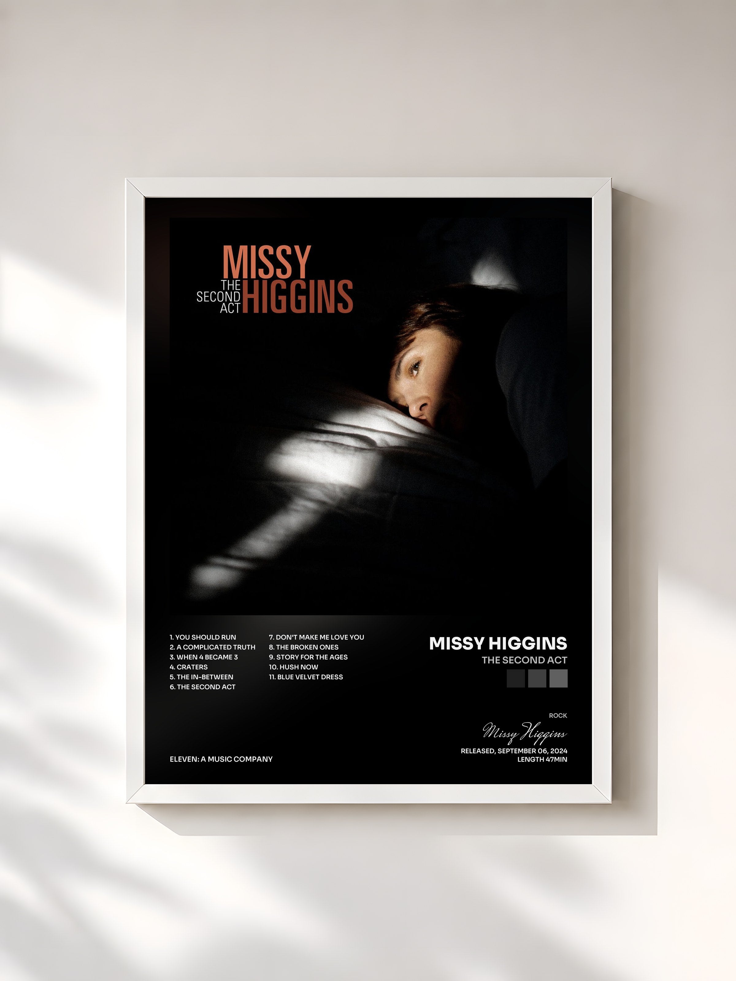 #blanc Tableau de l'album The Second Act de Missy Higgins, cadre blanc, imprimé et encadré en France