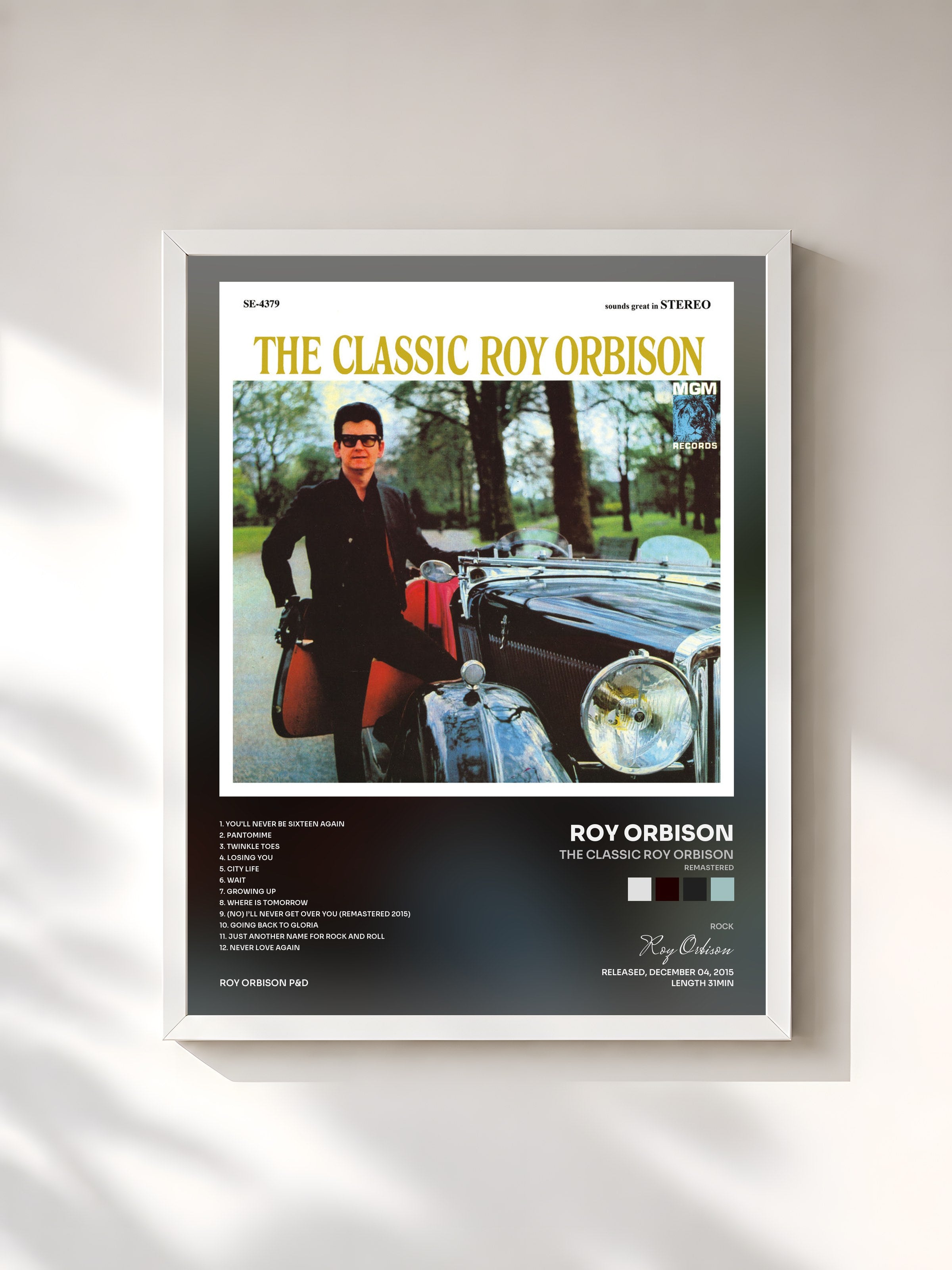 #blanc Tableau de l'album The Classic Roy Orbison (Remastered) de Roy Orbison, cadre blanc, imprimé et encadré en France