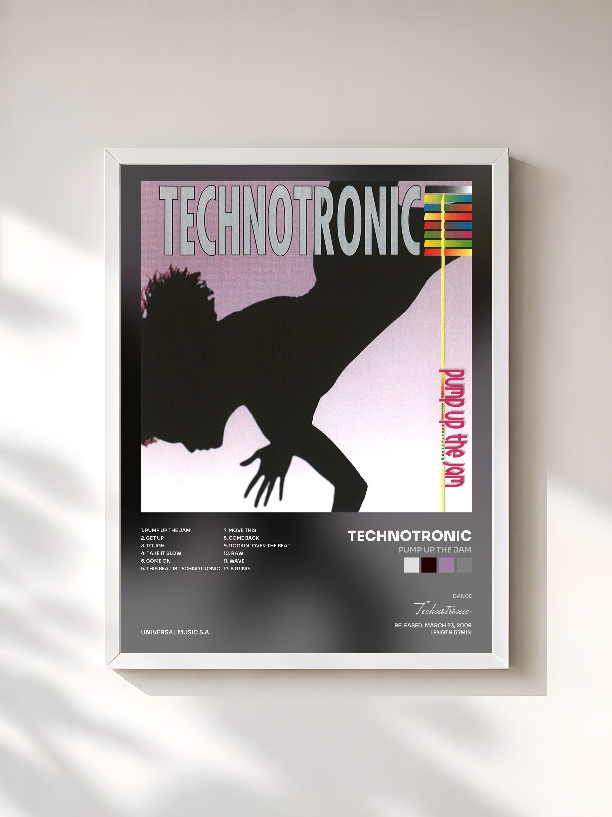 #blanc Tableau de l'album Pump Up The Jam de Technotronic, cadre blanc, imprimé et encadré en France