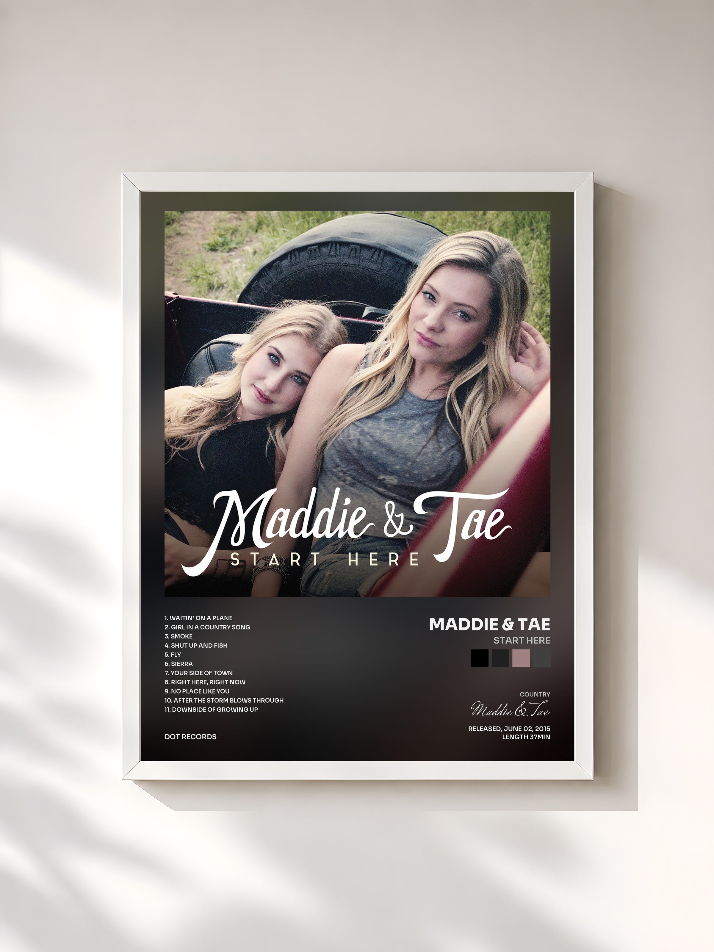 #blanc Tableau de l'album Start Here de Maddie & Tae, cadre blanc, imprimé et encadré en France