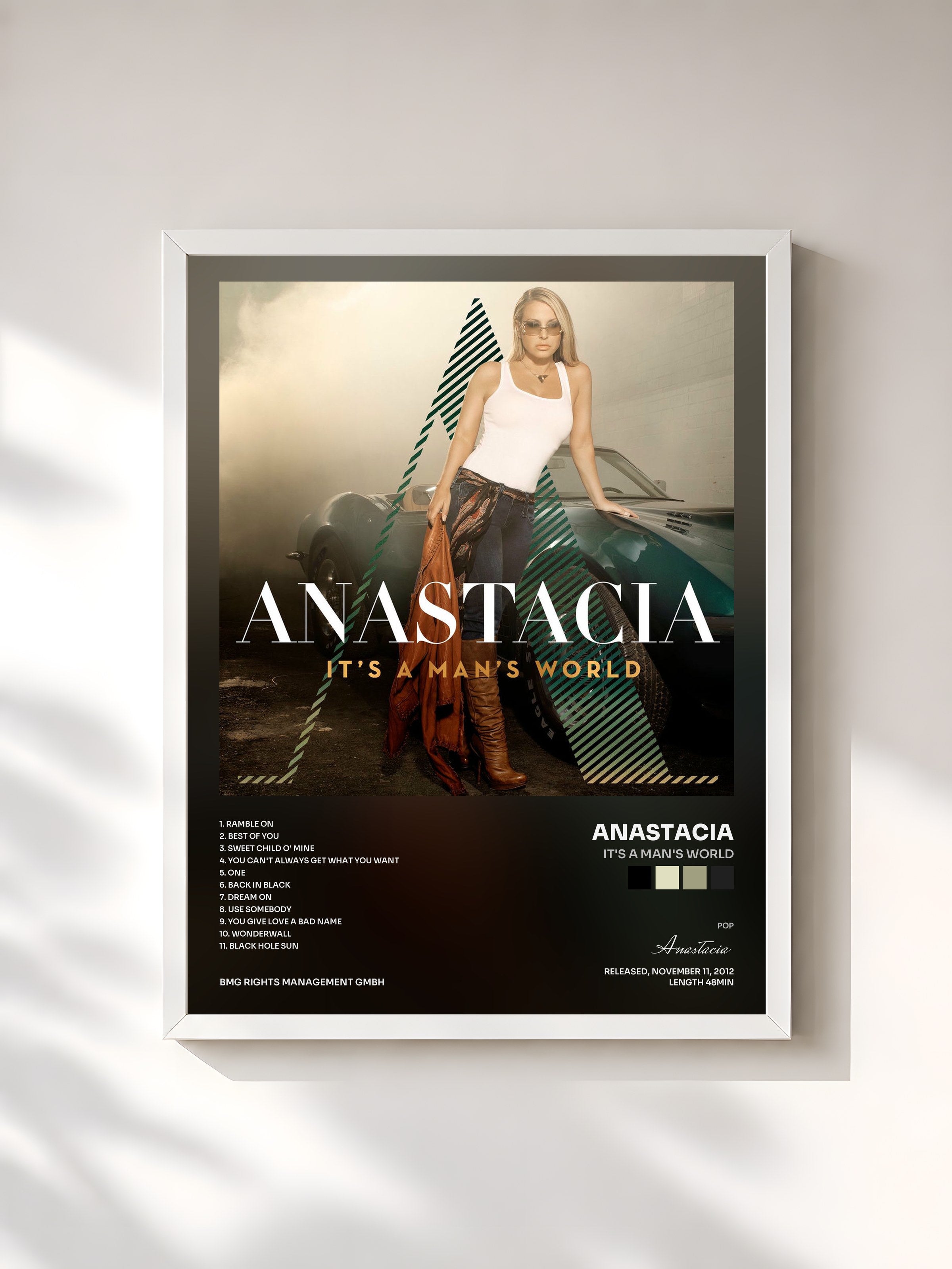 #blanc Tableau de l'album It's a Man's World de Anastacia, cadre blanc, imprimé et encadré en France