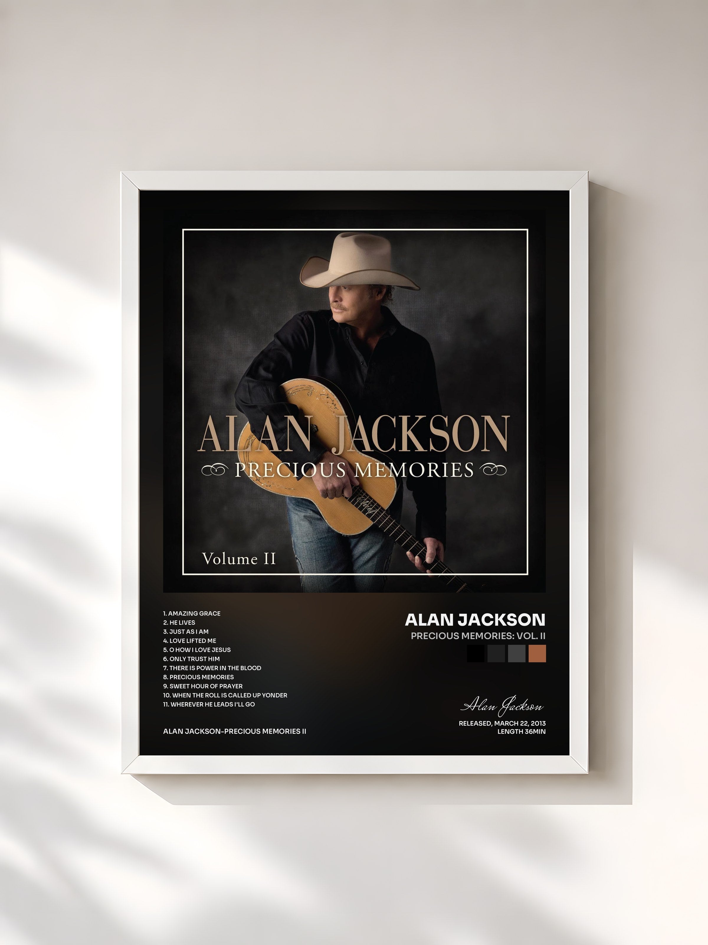 #blanc Tableau de l'album Precious Memories: Vol. II de Alan Jackson, cadre blanc, imprimé et encadré en France