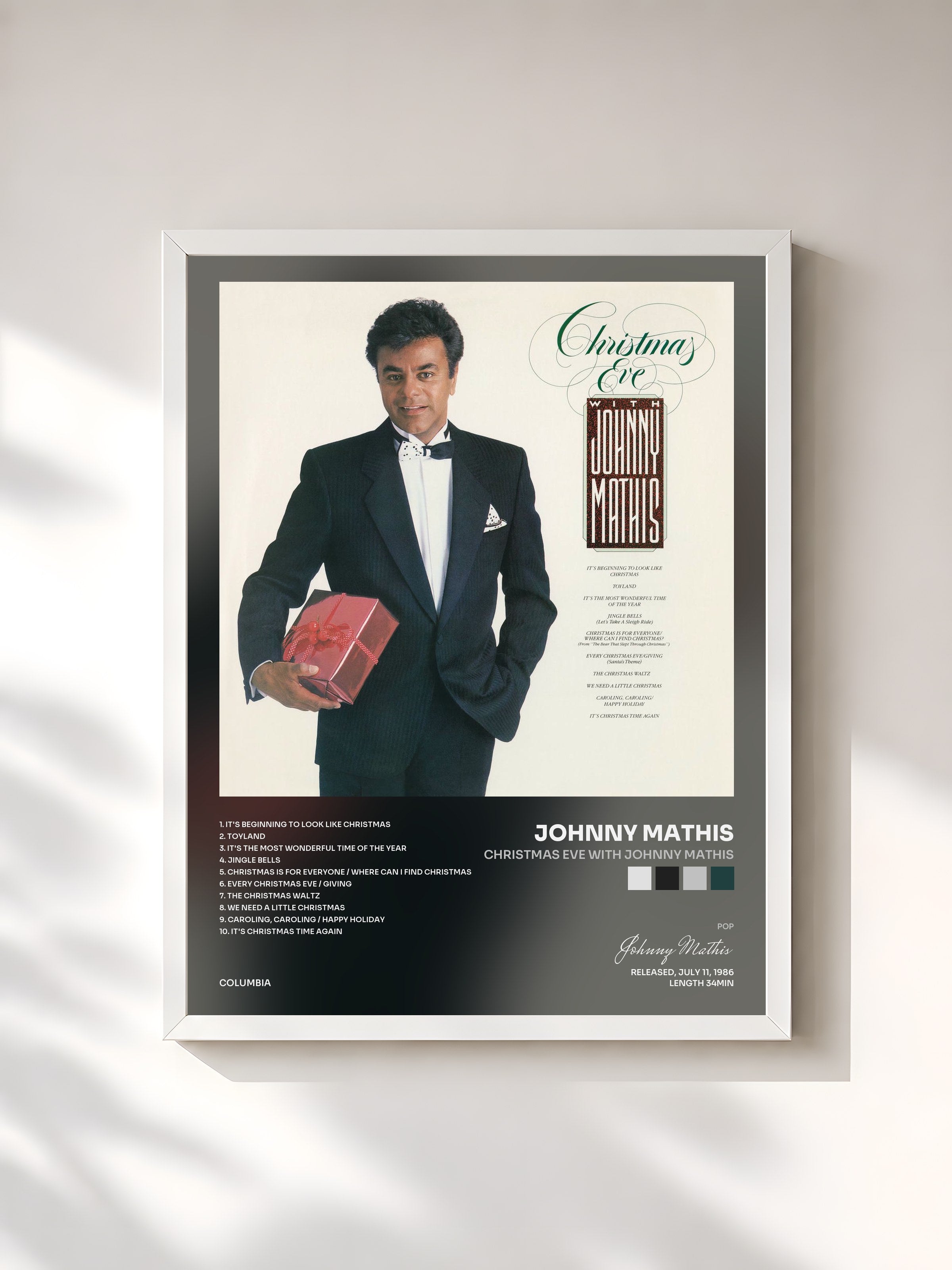 #blanc Tableau de l'album Christmas Eve With Johnny Mathis de Johnny Mathis, cadre blanc, imprimé et encadré en France