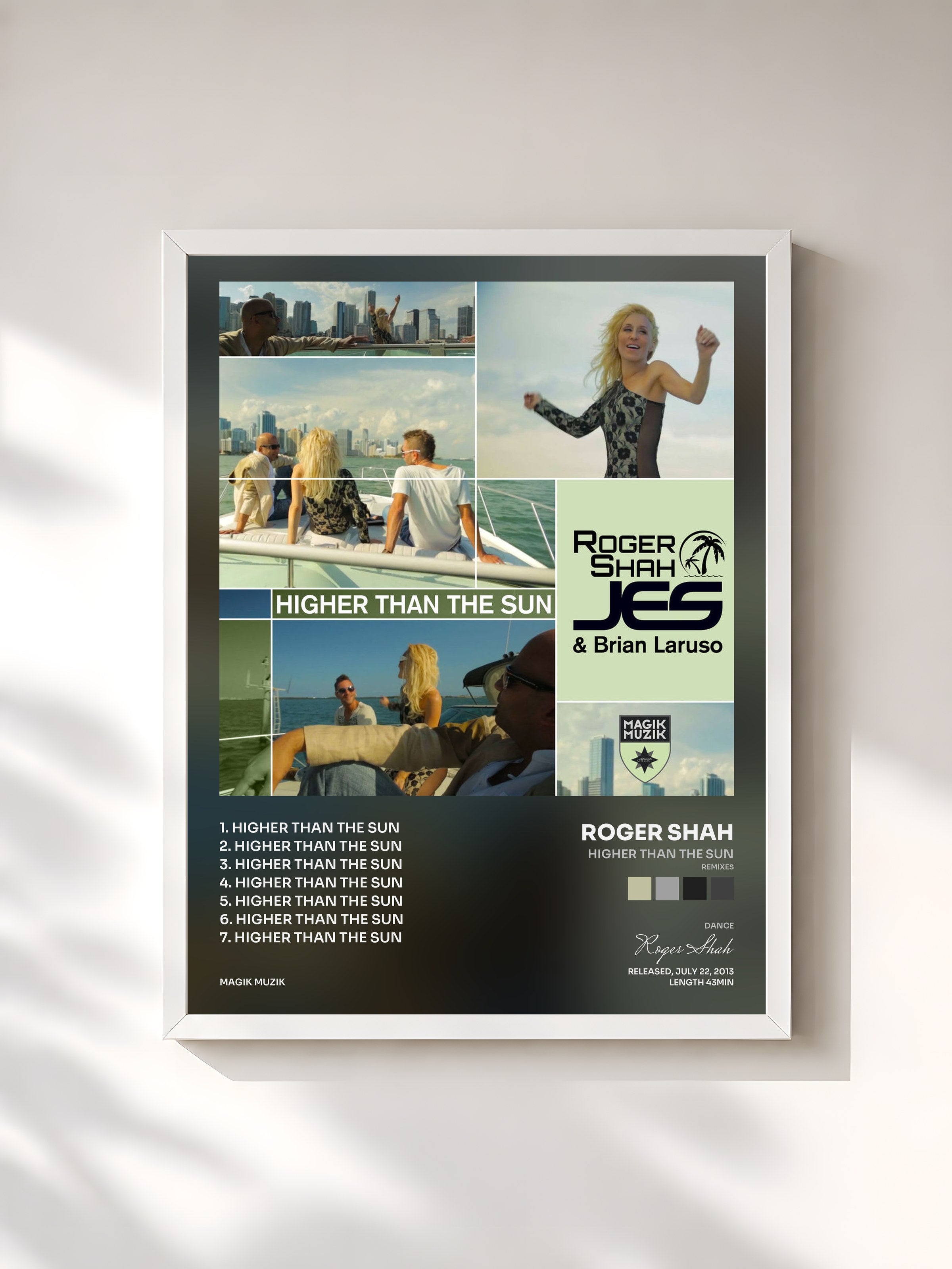 #blanc Tableau de l'album Higher Than the Sun (Remixes) de Roger Shah, cadre blanc, imprimé et encadré en France