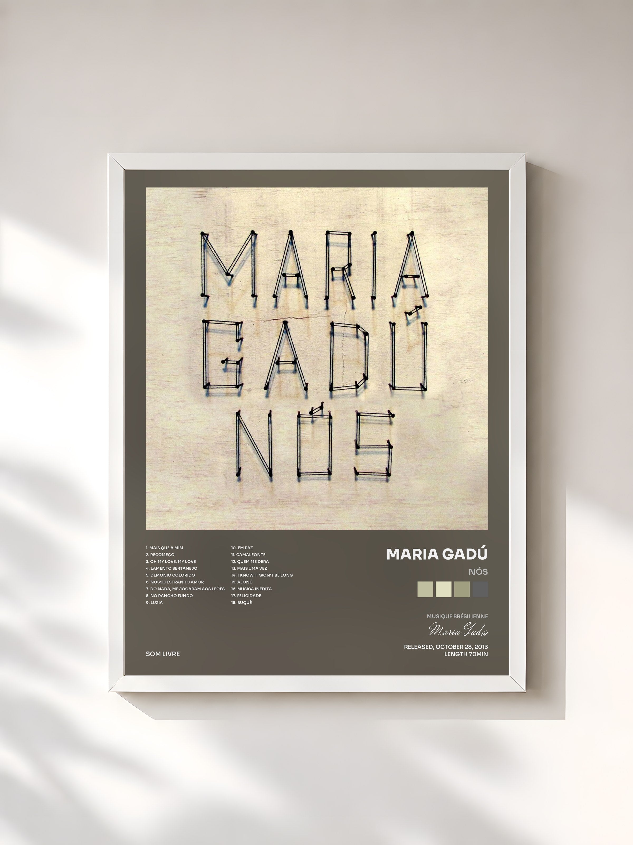 #blanc Tableau de l'album Nós de Maria Gadú, cadre blanc, imprimé et encadré en France