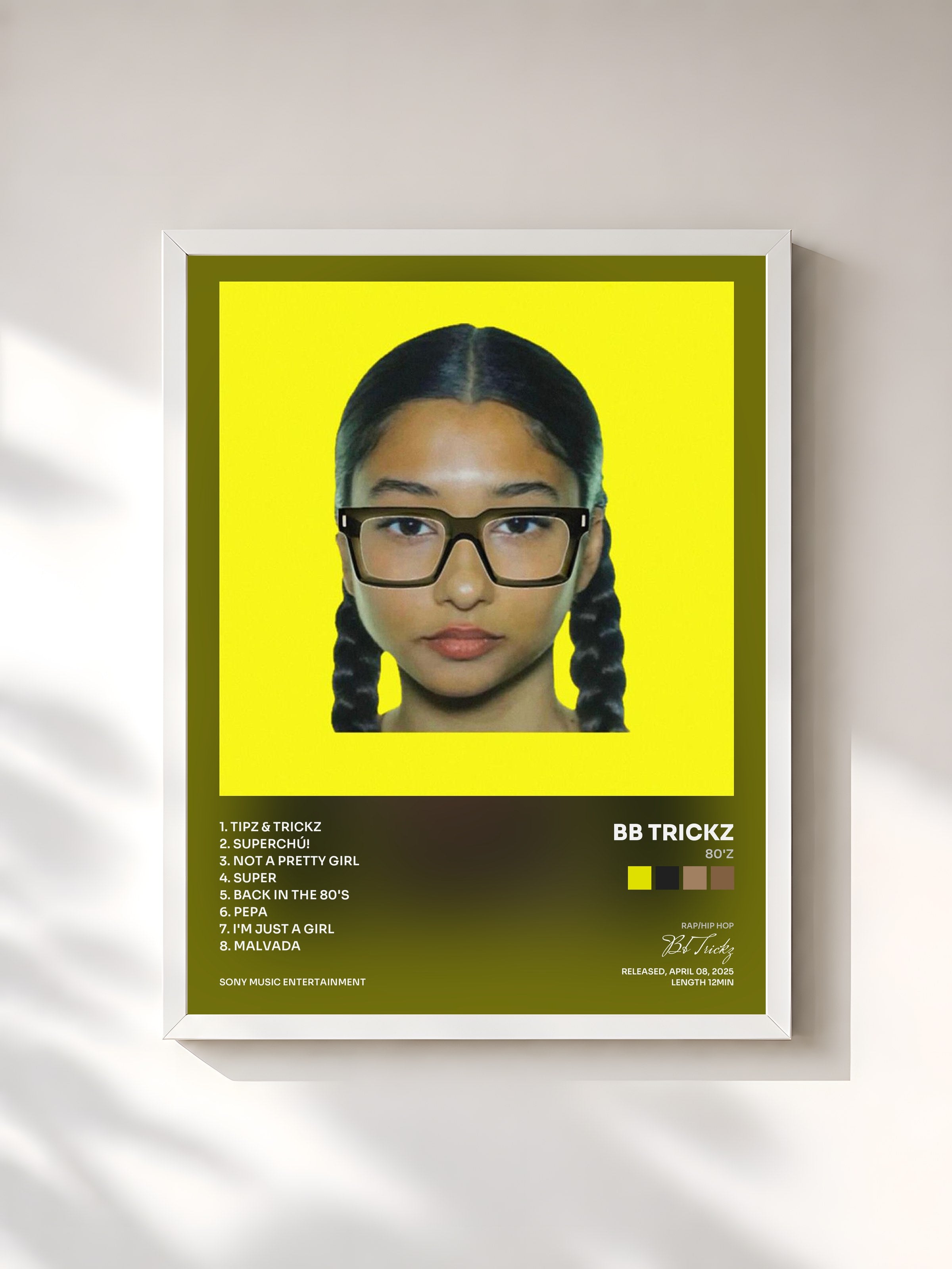 #blanc Tableau de l'album 80'z de Bb Trickz, cadre blanc, imprimé et encadré en France